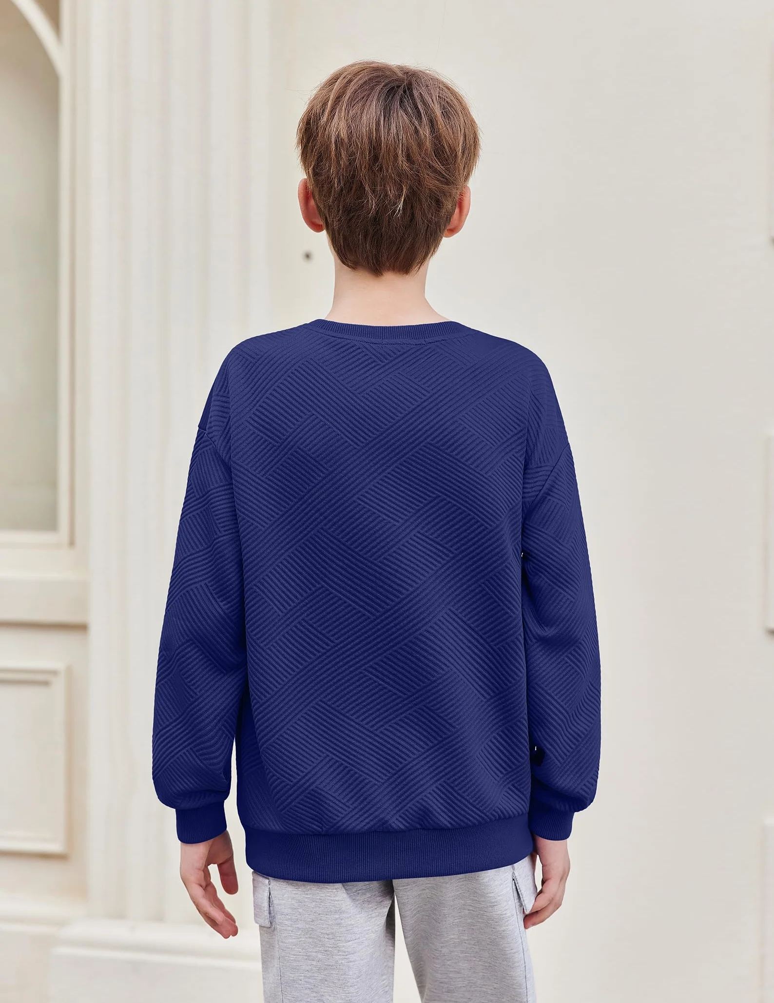 Arshiner Sweatshirt Garçon Col Rond Manches Longues Couleur Unie Automne Hiver Vêtements Enfants 6-14 Ans