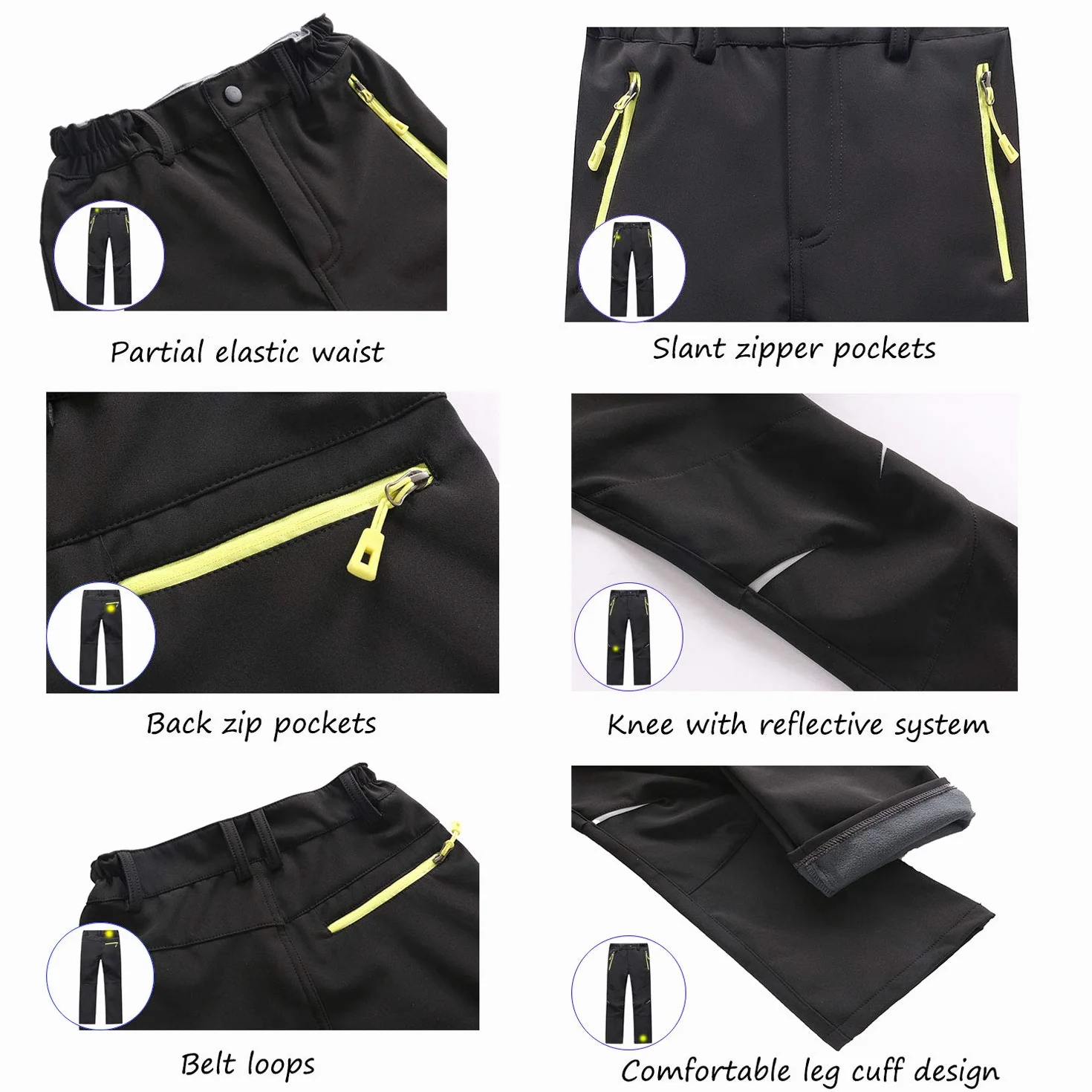 LANBAOSI Pantalon Ski Enfants Hiver Imperméable Chaud Softshell Doublé Polaire Montagne