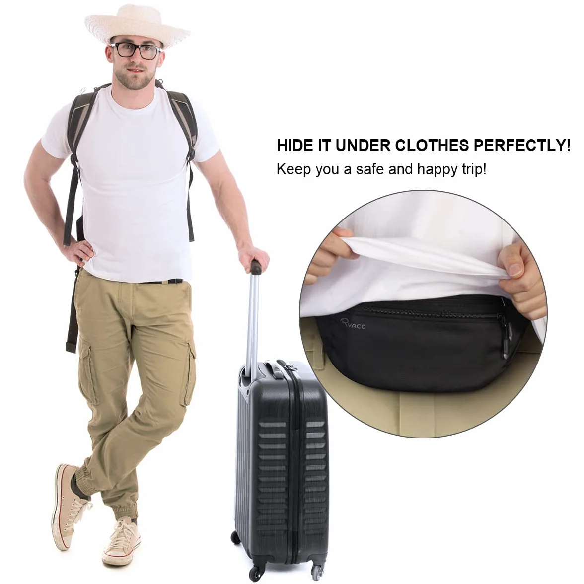 RYACO Pochette Ceinture de Voyage Sécurisée Sac étanche RFID pour Argent, Passeport, Téléphone