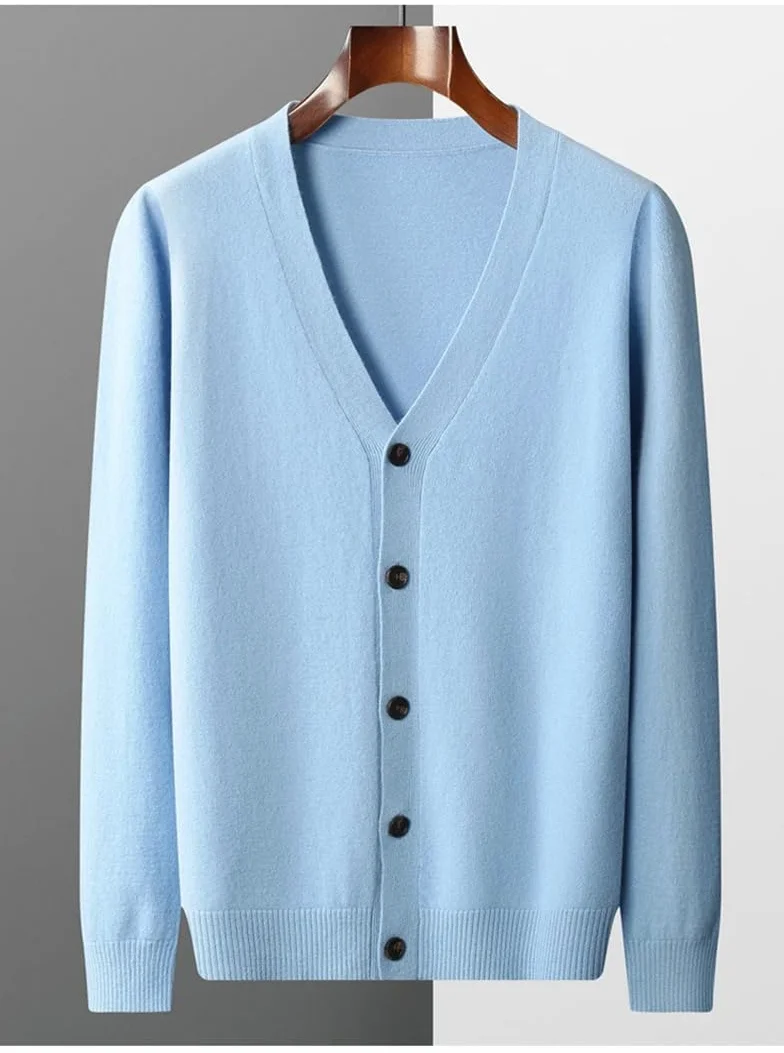 Cardigan en cachemire homme manches longues tricot solide automne hiver