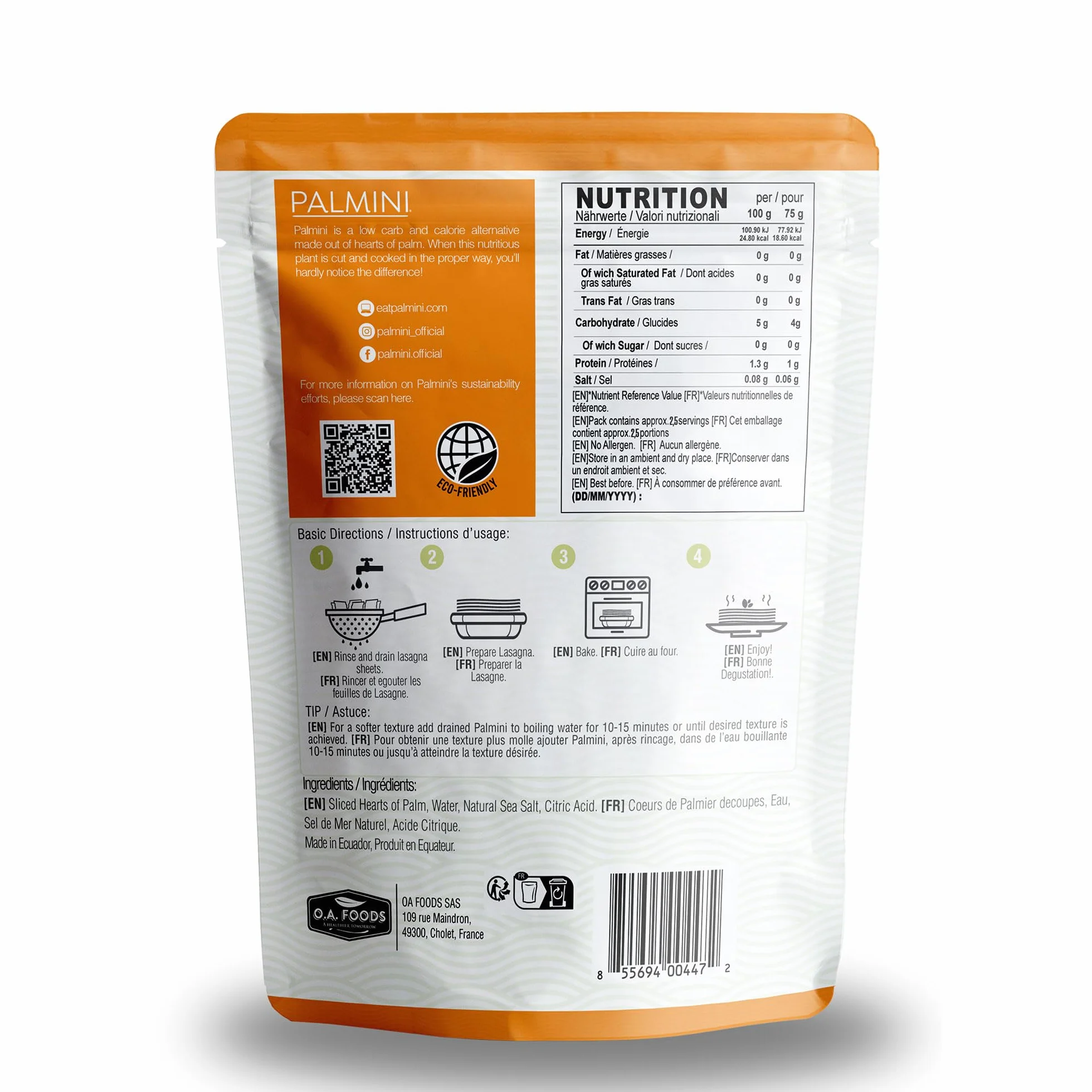 PALMINI Pâtes Lasagne - Cœurs de palmier – Vegan | Sans OGM – Faible en calories – Keto – Sans Sucre– 338g | (Pack de 6)