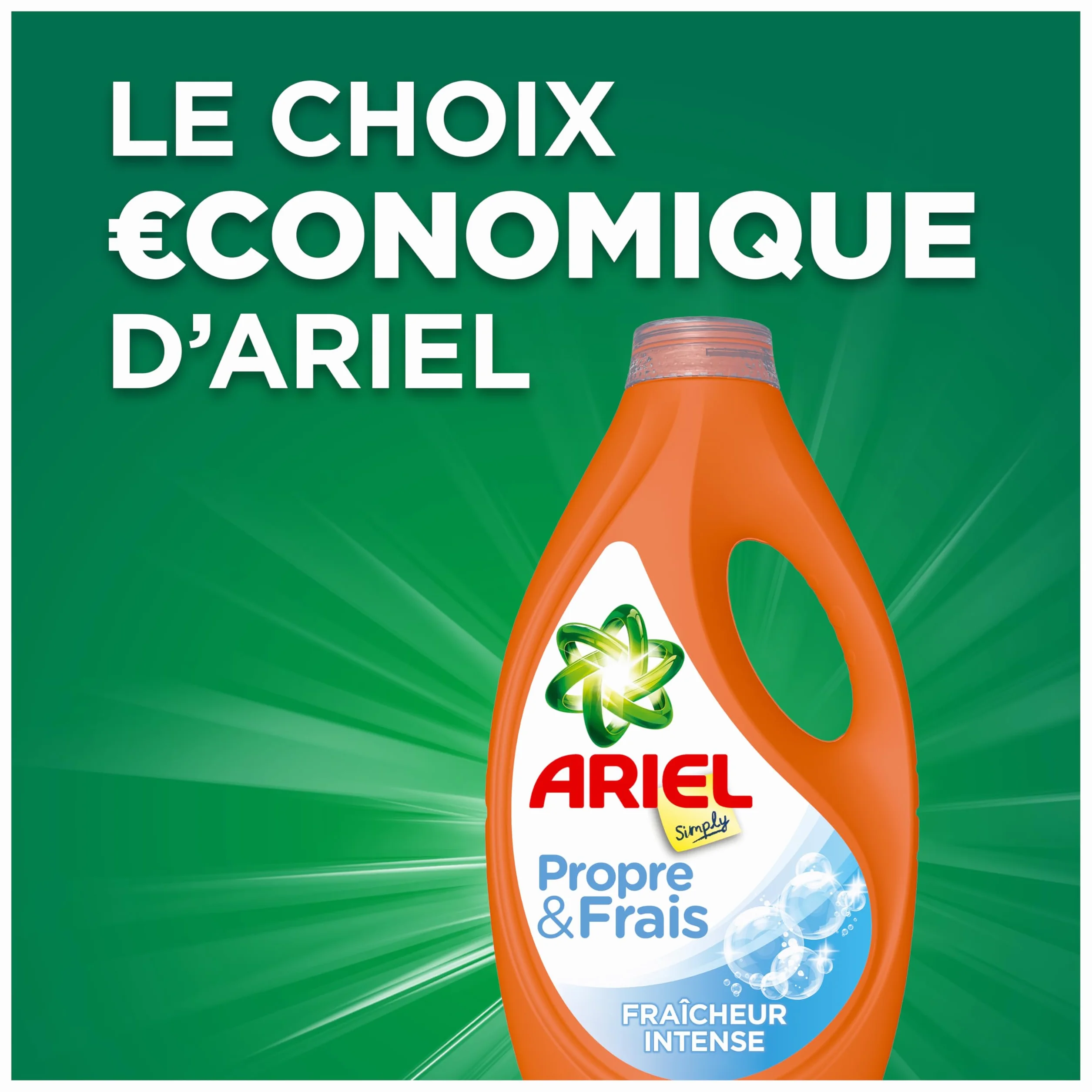 Ariel Simply Lessive Liquide, 120 Lavages (4x30), Parfum Fraîcheur Intense, Propre et Frais, Choix économique, Fabriqué en France