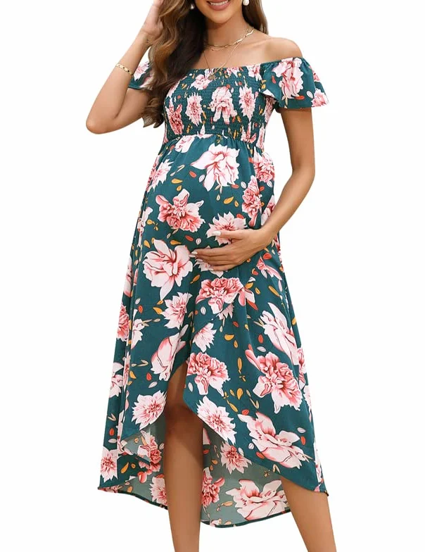 Clearlove Robe de maternité d'été manches courtes femme allaitement décontractée imprimé grossesse