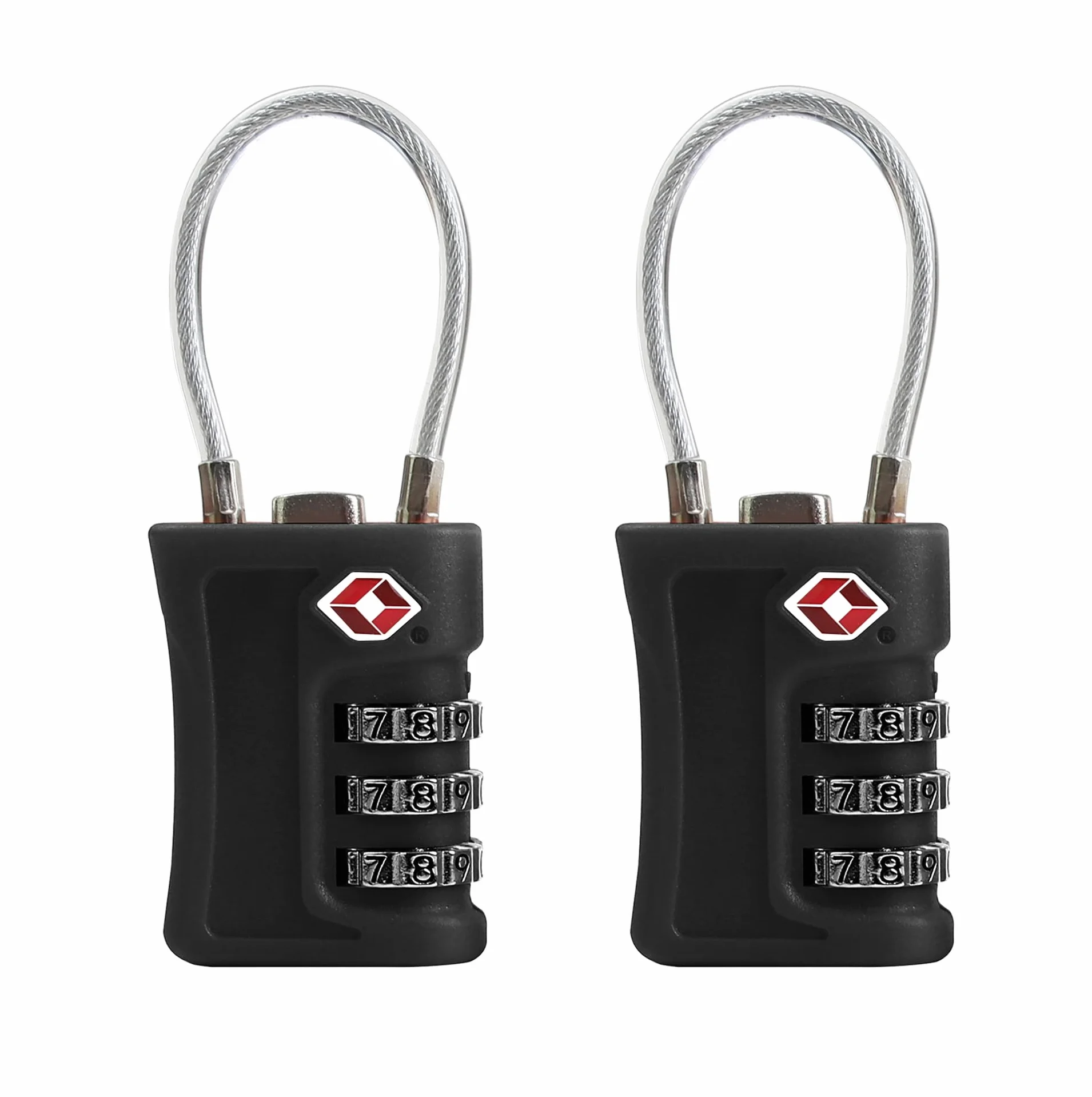 Lot de 2 cadenas à bagages TSA, cadenas à combinaison câble voyage, réinitialisable 3 chiffres, sécurité sans clé valises