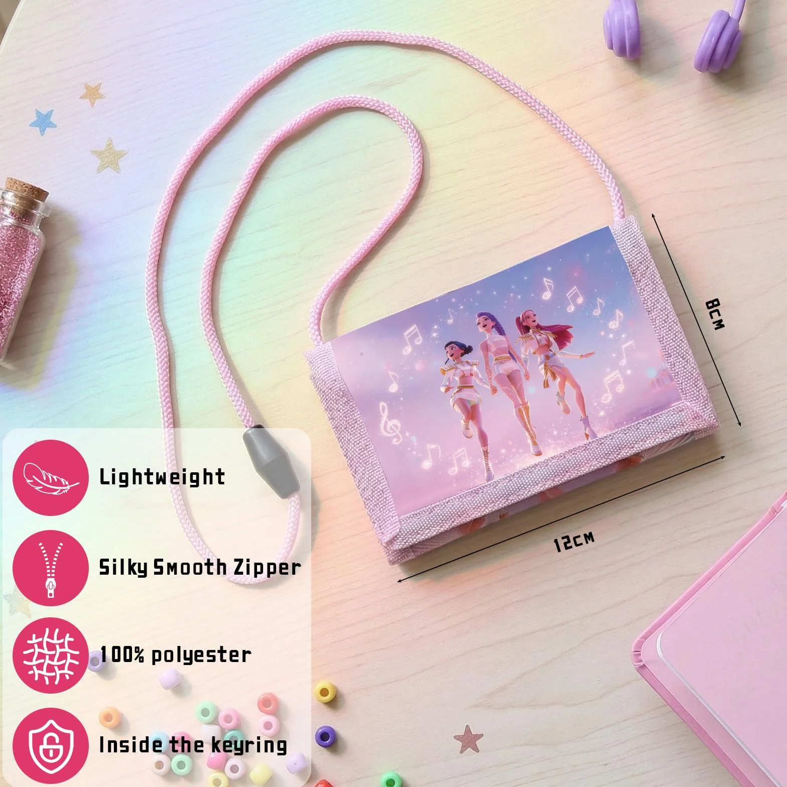 Portefeuille à 3 Volets K-Pop Porte-Cartes avec Fenêtre Transparente pour Carte de Transport (Rose)