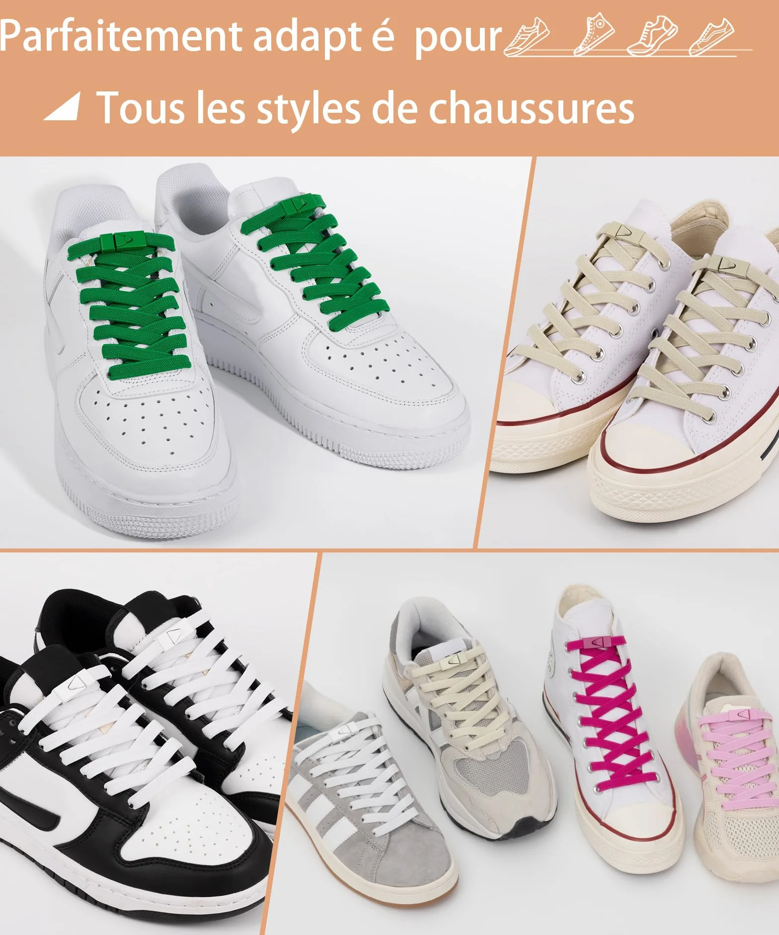 Lacets Élastiques 8mm Sans Laçage Stepace 2 Paires Enfants Adultes