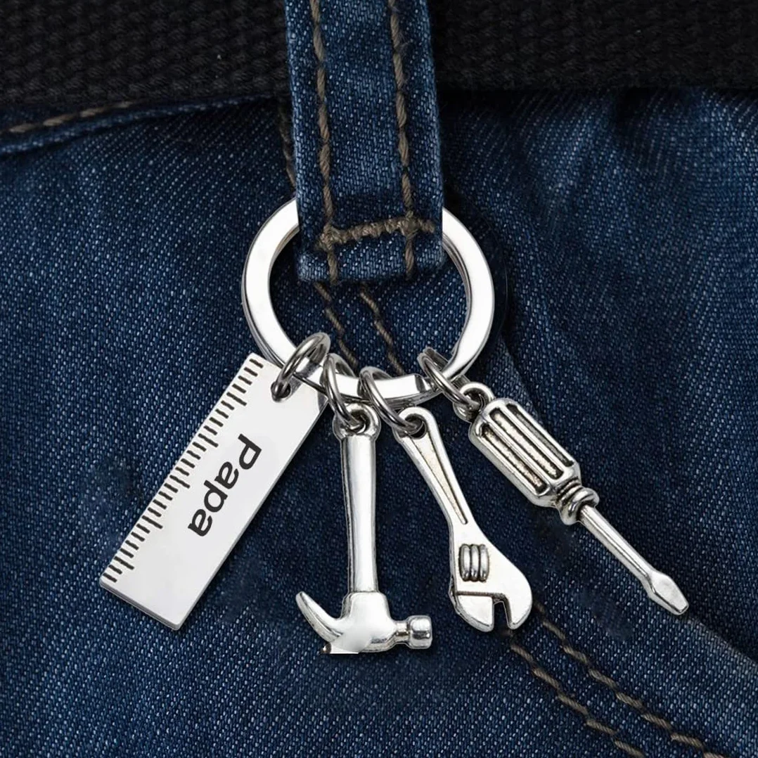 Porte-clés Papa Acier Inoxydable 4 en 1 Keychain Homme Pendentif