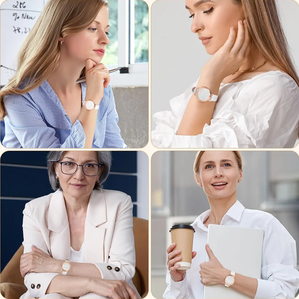 OFFCUP Montre Femme Bracelet Cuir Analogique Quartz Diamant 3 Aiguilles Poignet