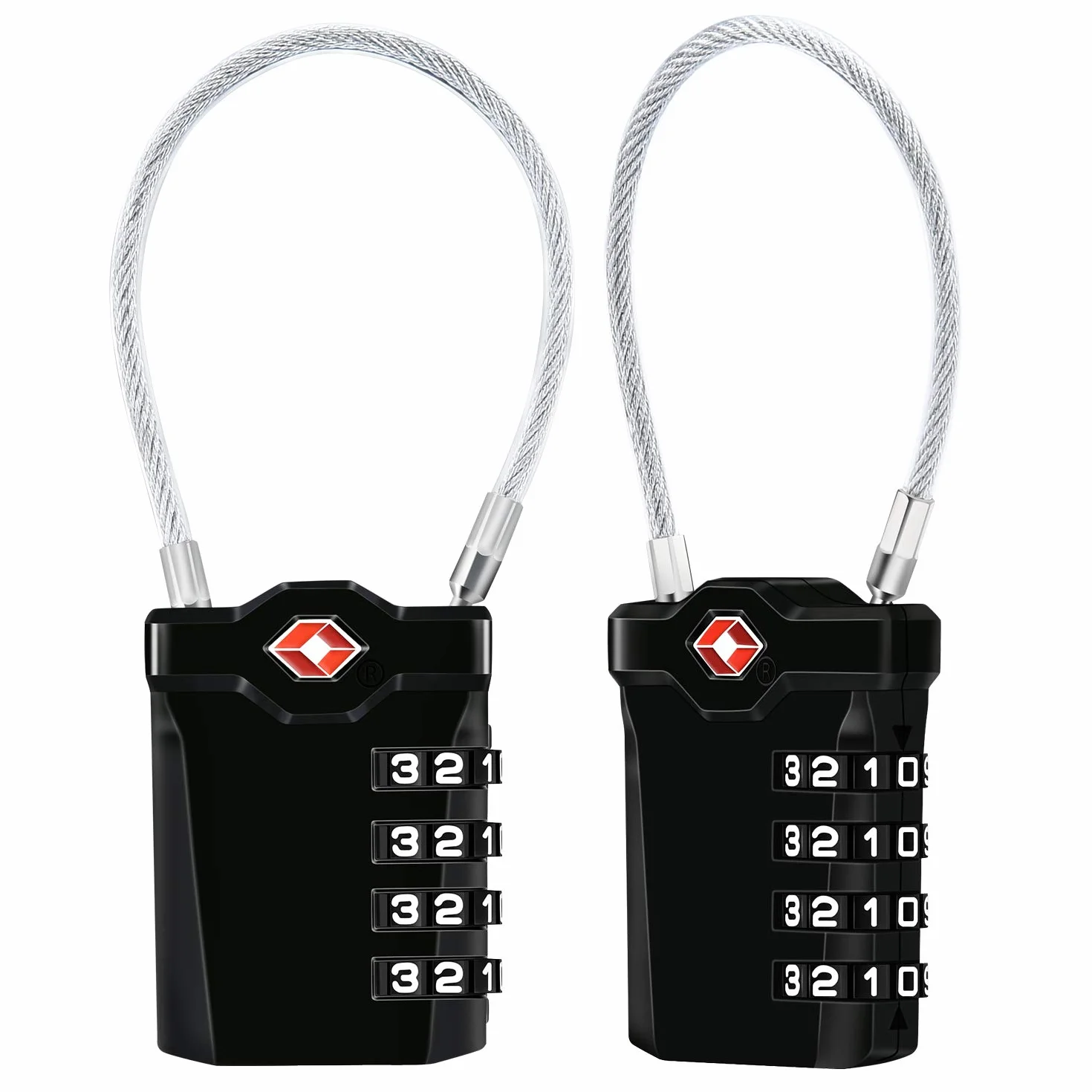 Diyife Cadenas à Code 4 Chiffres Lot de 2 avec Câble 14cm Noir