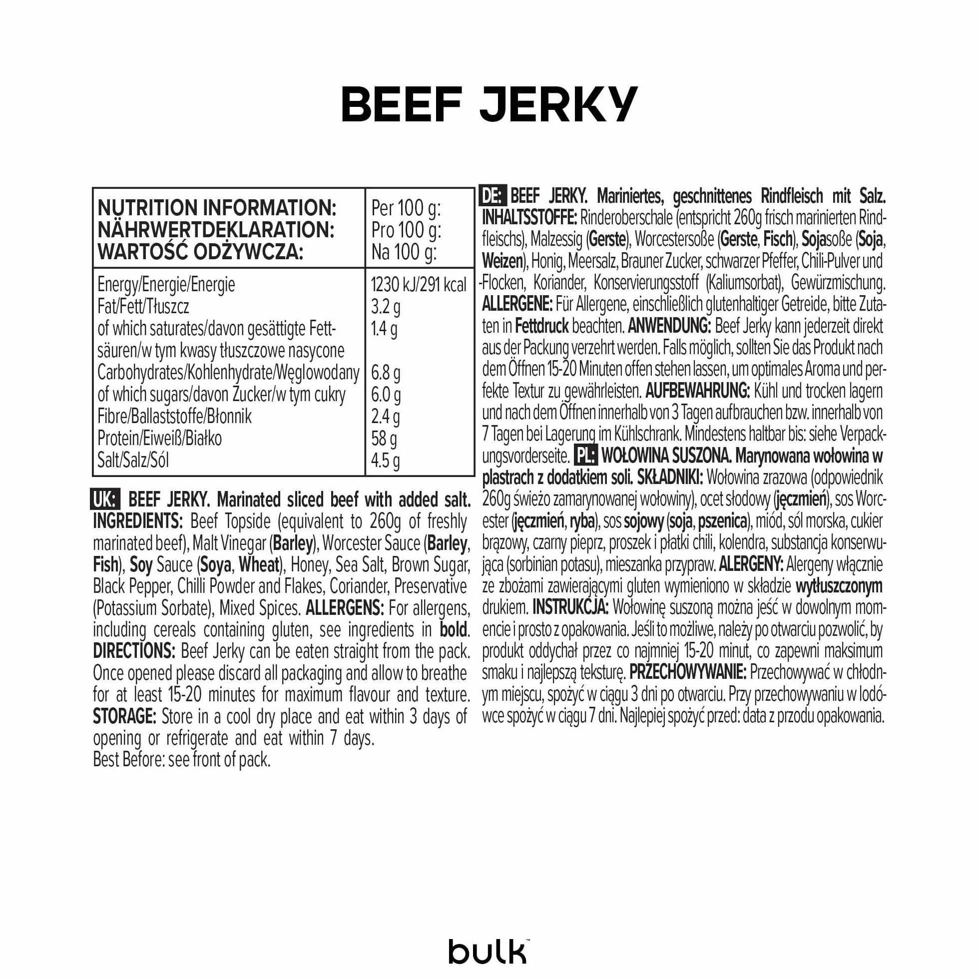 Bulk Jerky de Boeuf, Protéines, Epica, 100 g