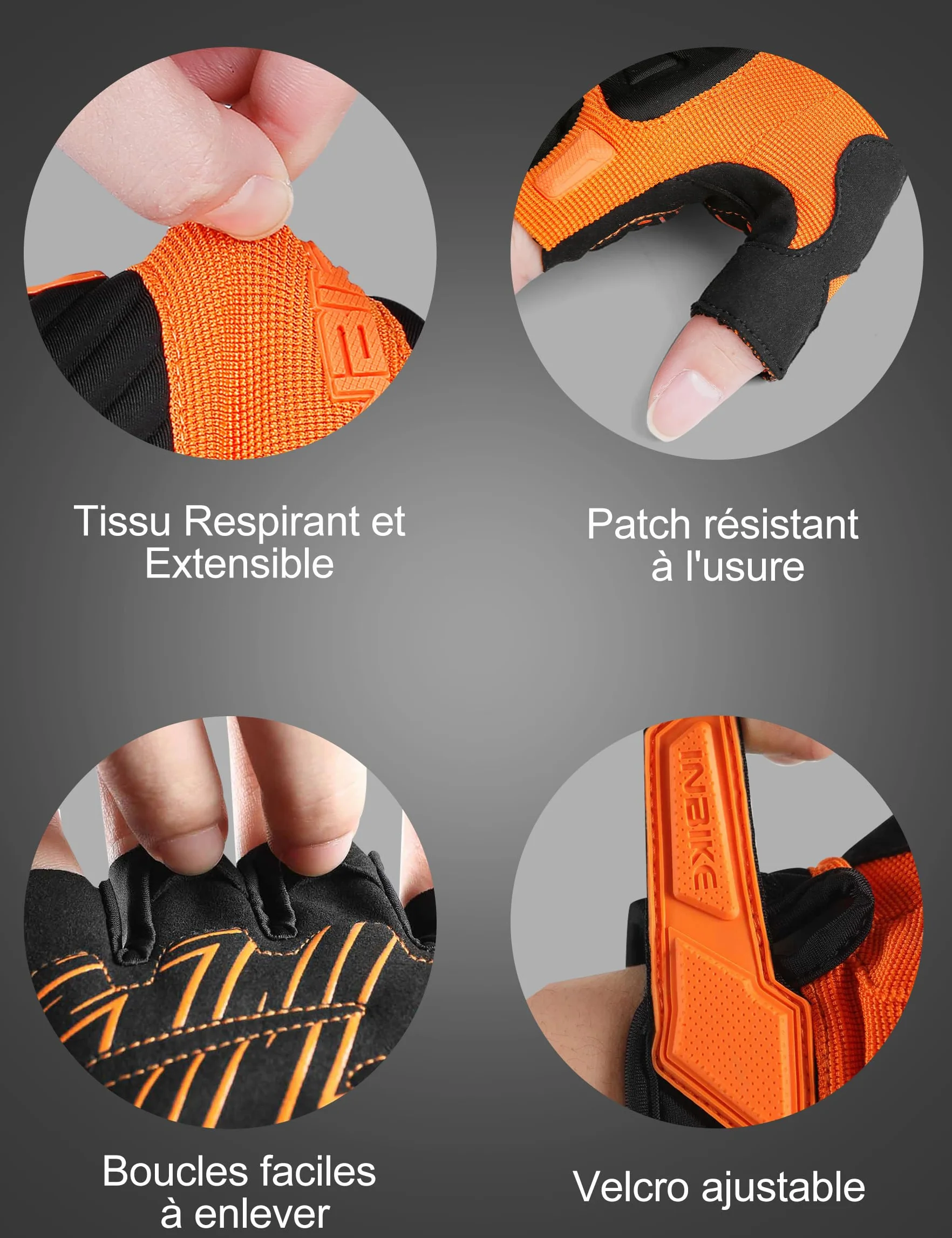INBIKE Gants de Cyclisme Demi-Doigts MTB VTT Rembourré Mitaines été Antichocs Antidérapants Respirant