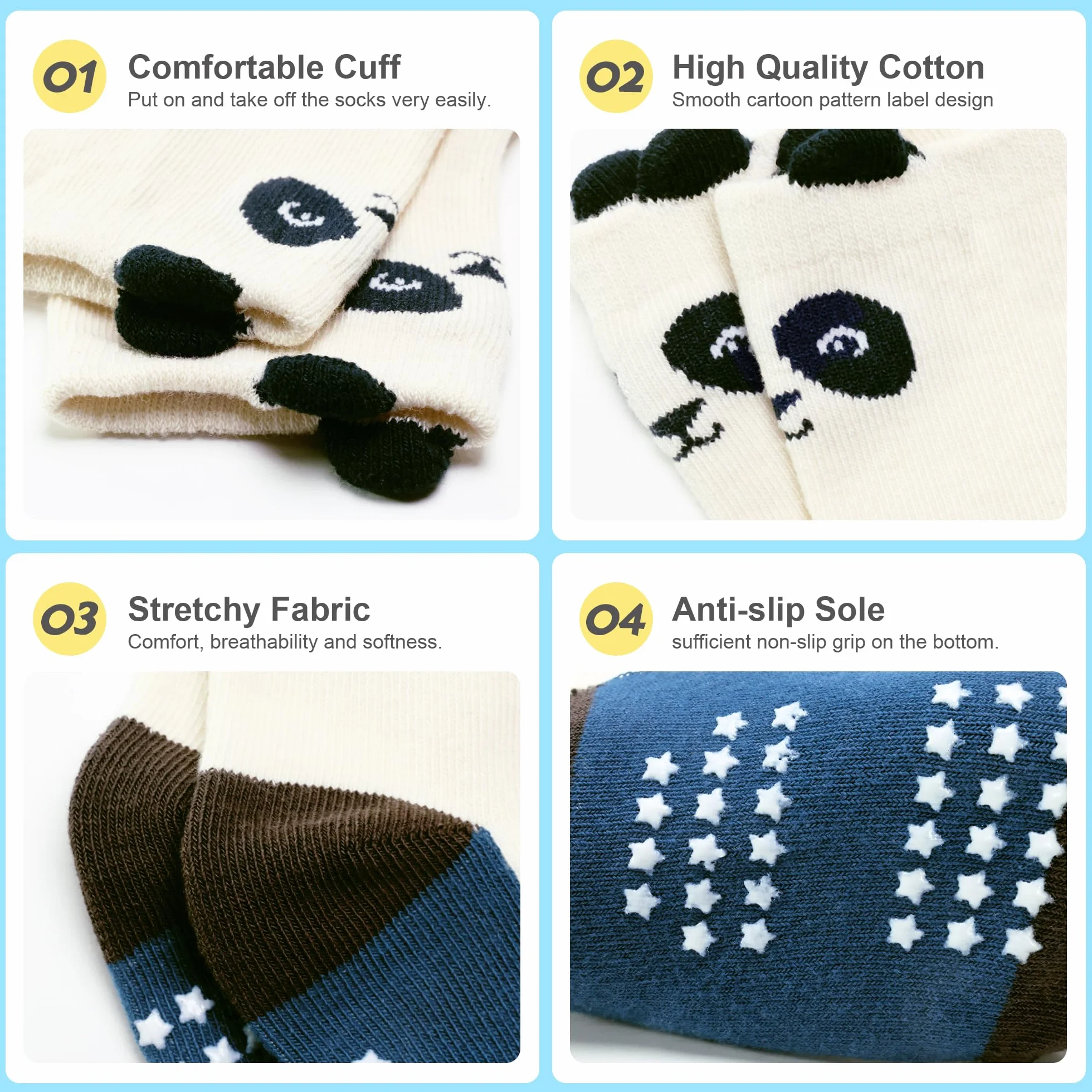 Lot de 12 chaussettes antidérapantes pour bébé 1-7 ans multi couleurs