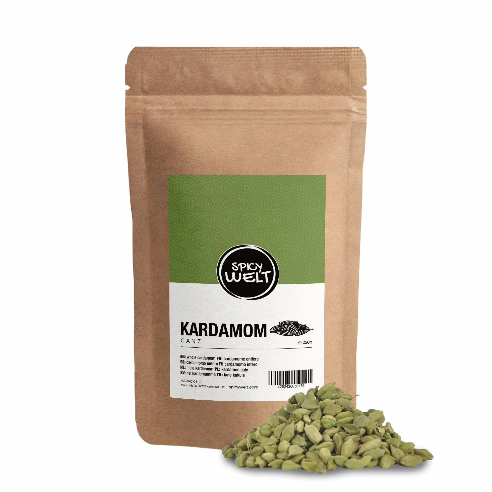 Spicy Welt Cardamome Verte Entière (250g) – Gousses de Cardamome (Elettaria Cardamomum) | Pour Thé Chaï, Riz, Curry & Pâtisserie | Saveur Fraîche & Mentholée | 100% Naturel, Sans Additifs
