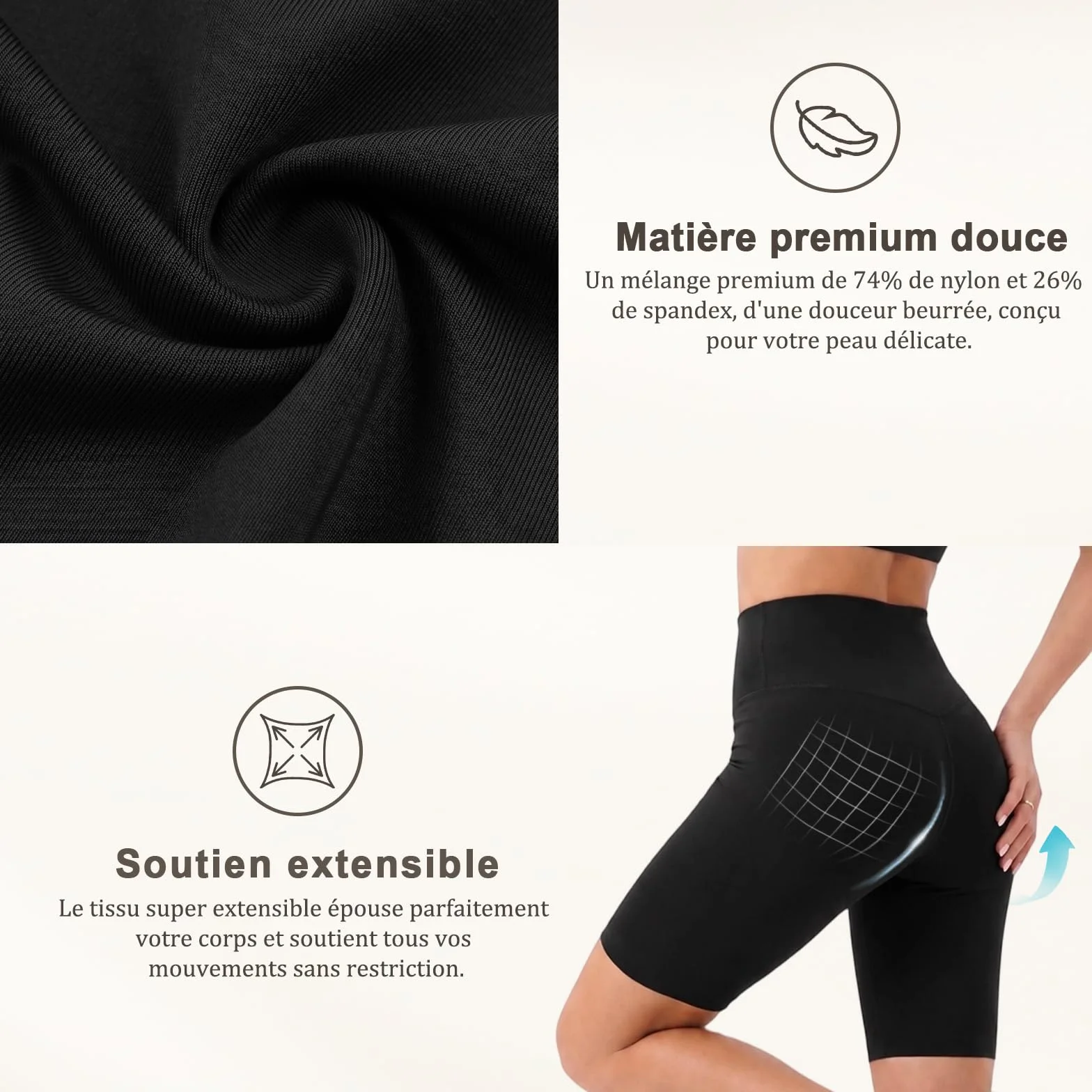 HYCOPROT Shorty Femme Taille Haute Gain de Ventre Shorts de Compression sans Couture Push Up Biker Seamless Legging Court pour Yoga Gym Course