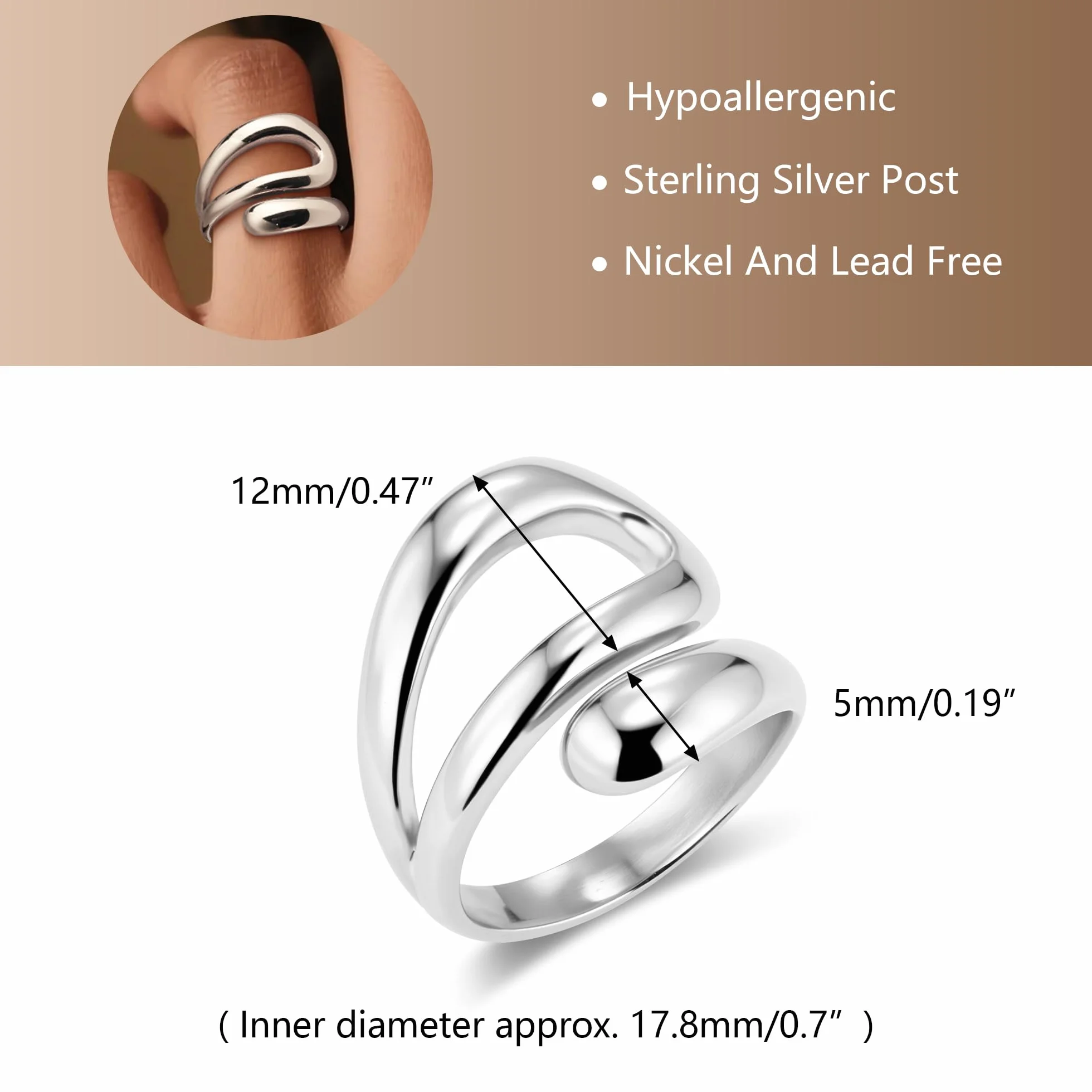 ALEXCRAFT Bague Femme Or/Argent Goutte d'Eau Chunky Acier Hypoallergéniques Plaqué 14K Ajustable