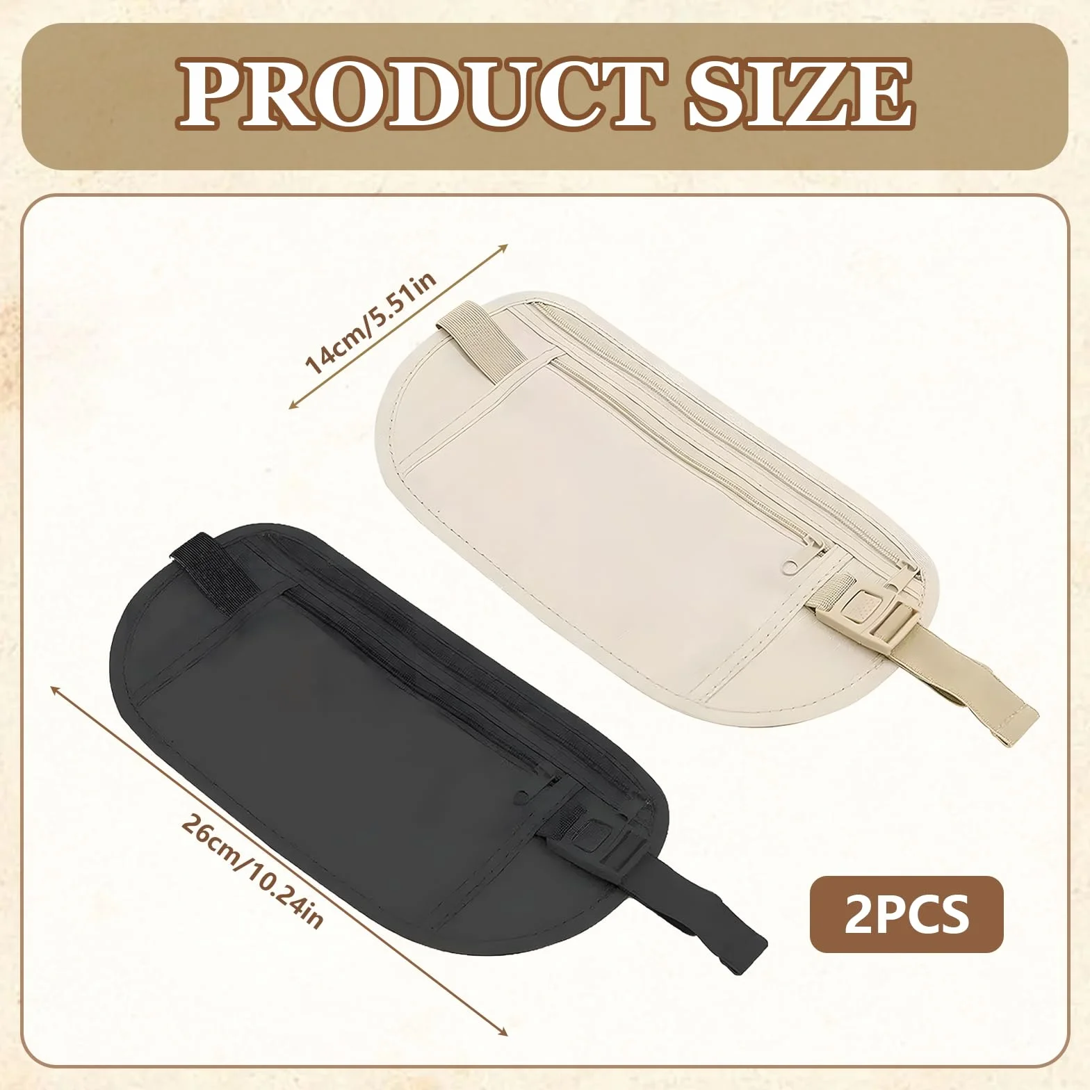 Ceinture d'argent avec Blocage RFID, Sac Banane Antivol Voyage pour Passeport Carte de Crédit (Beige, Noir)