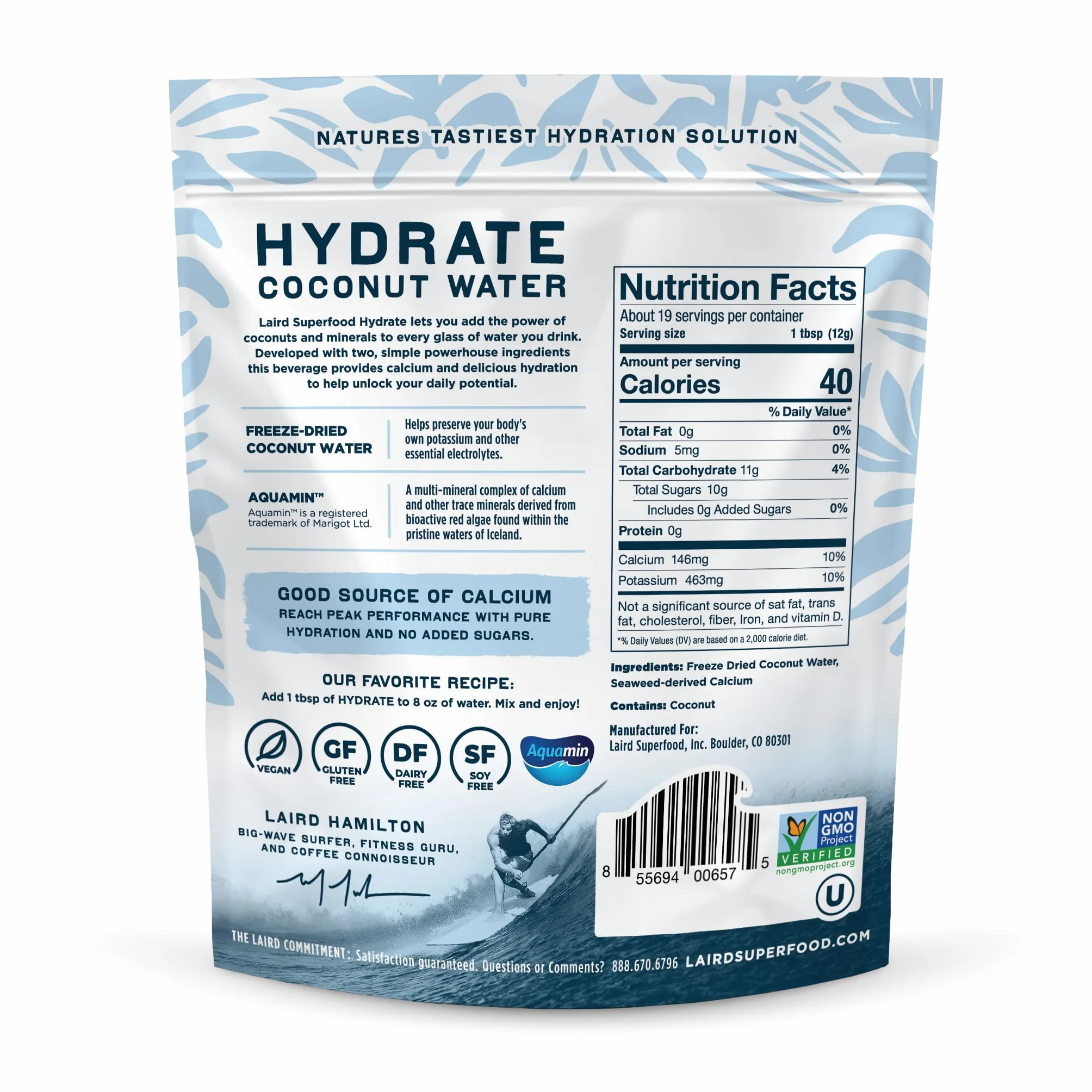 Laird Superfoods - Hydratez l'eau de noix de coco avec la poudre d'Aquamin originale - 8 oz.