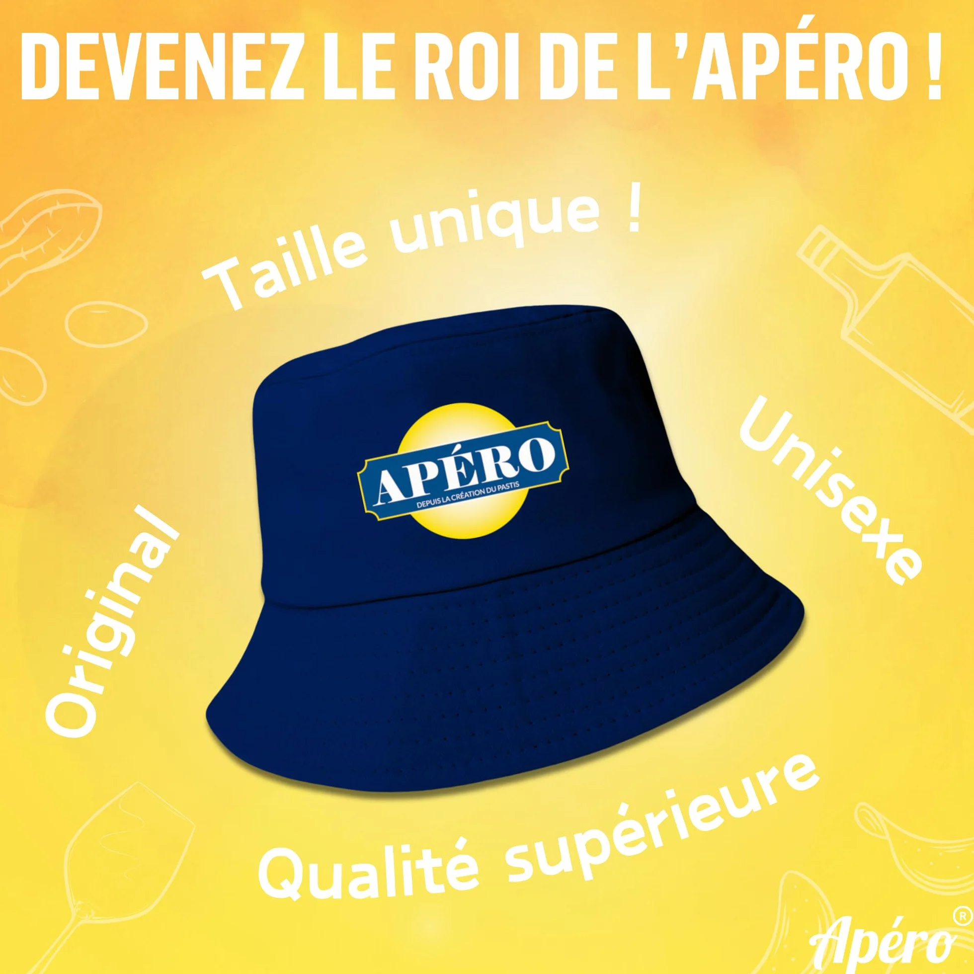 APÉRO® BOB Blanc Bleu Chapeau Taille Unique