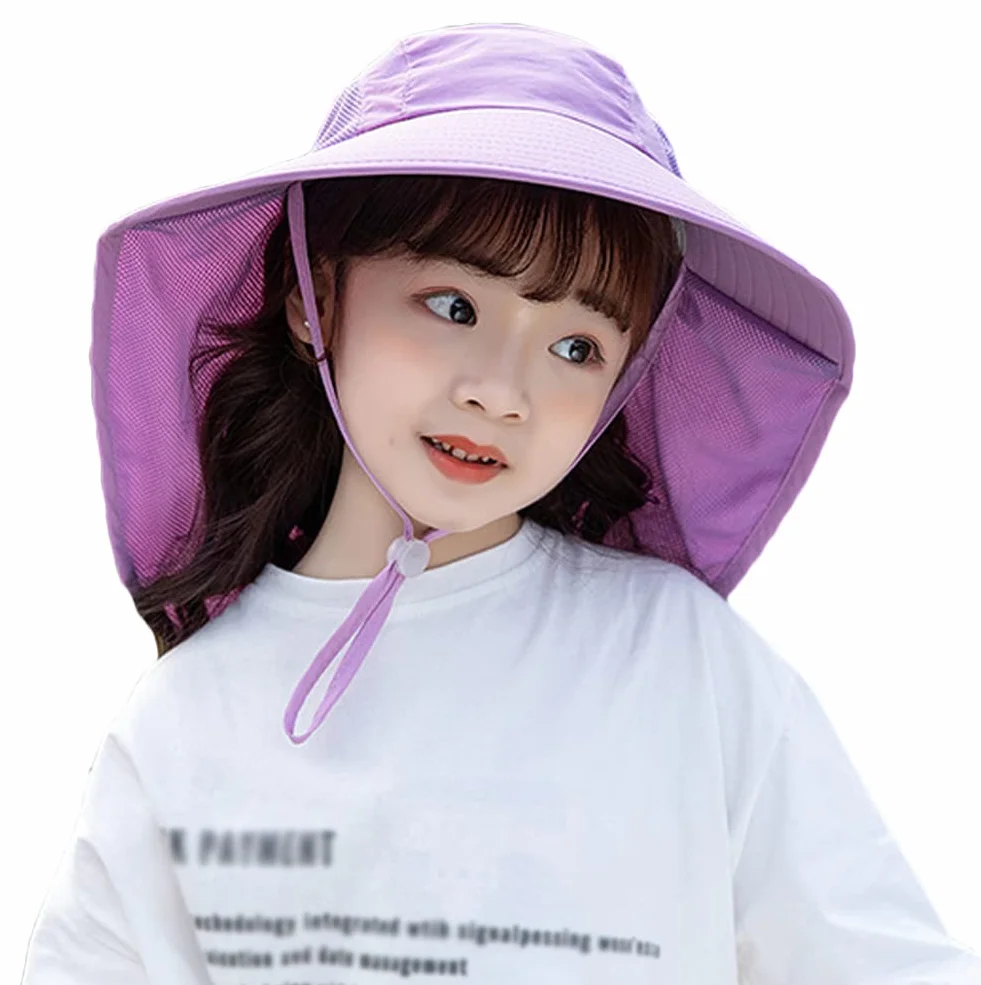 Chapeau de Soleil Anti-UV UPF50+ pour Enfants 5-13 Ans Large Bord Respirant Séchage Rapide Plage Cyclisme