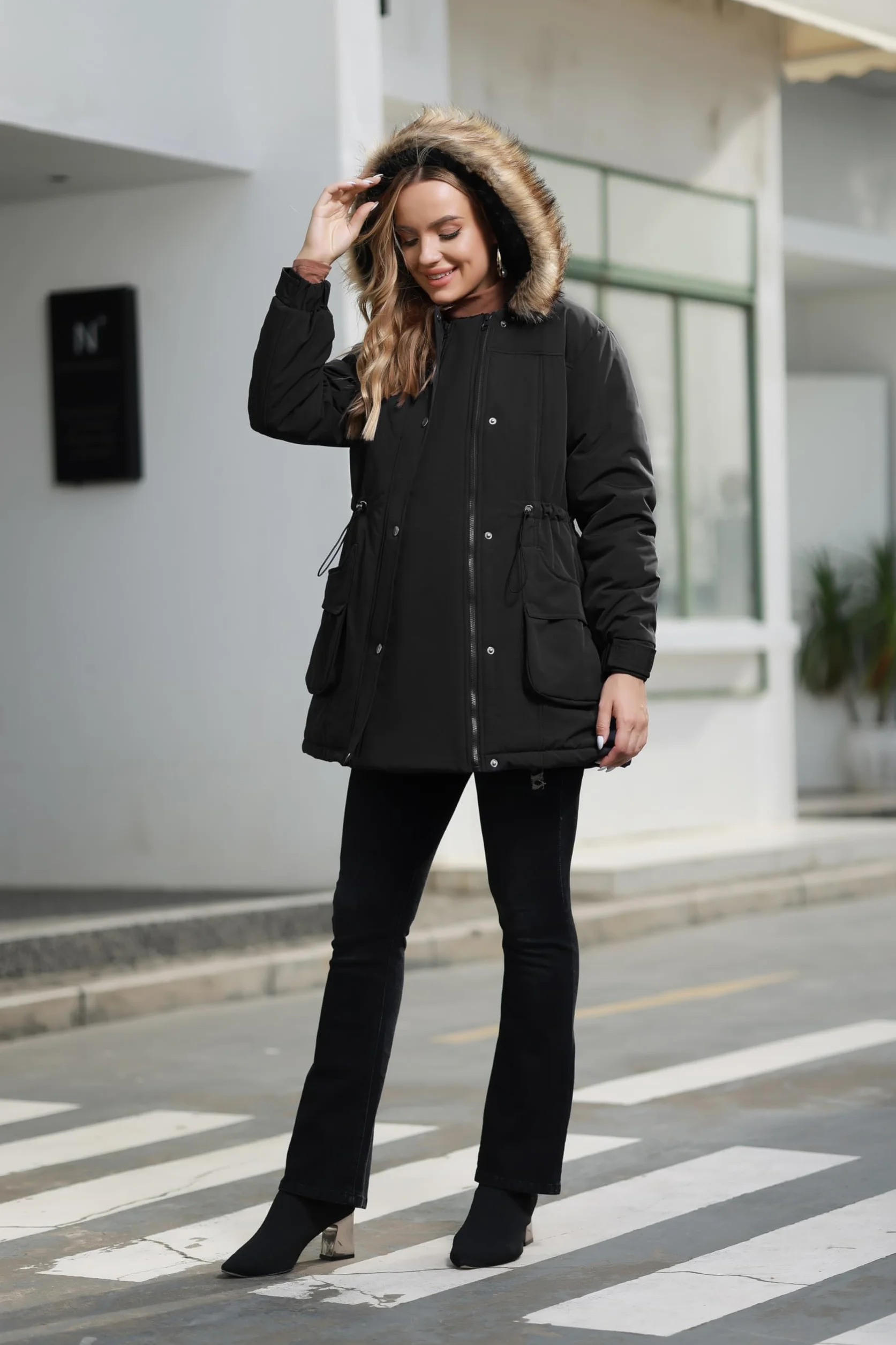 Manteau de maternité 3 en 1 pour femme, doublé en polaire, chaud à capuche
