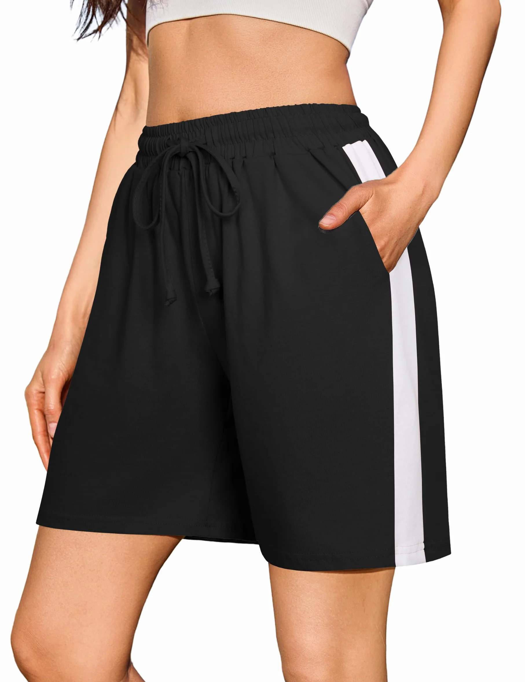 Short de Sport Femme Été Coton Doux avec Poches Respirant Jogging Running Fitness