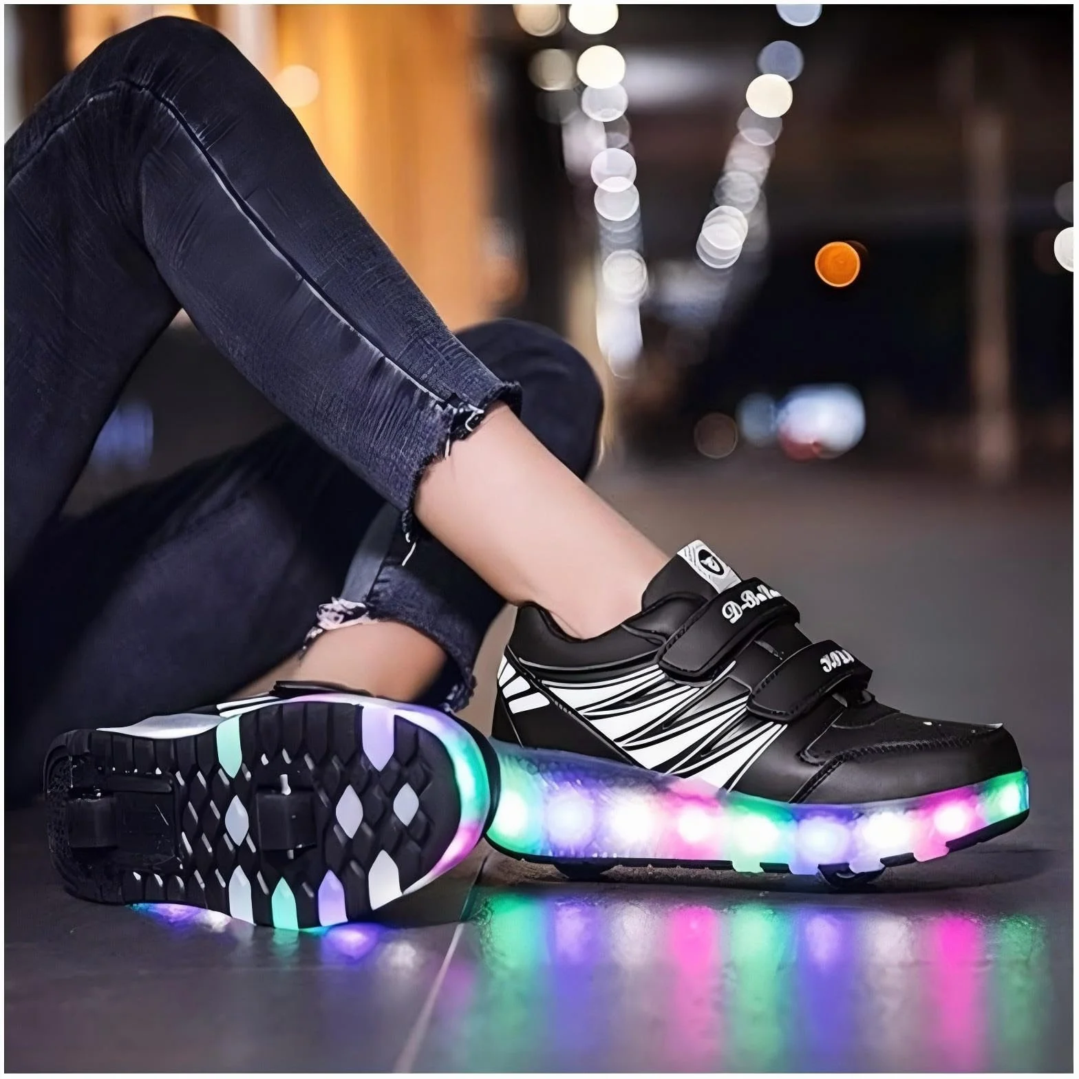 Enfant Chaussures LED Lumineux Baskets USB Rechargeable Double Roue Skateboard