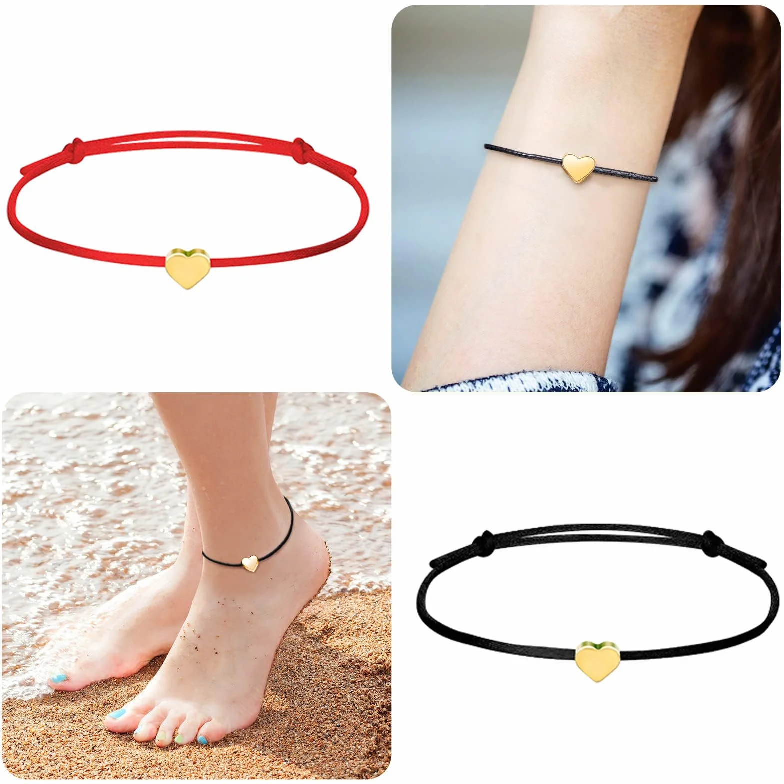 Bracelets d'Amitié en Forme de Cœur, Tressés à la Main Réglables, Cadeau pour Femmes et Couples