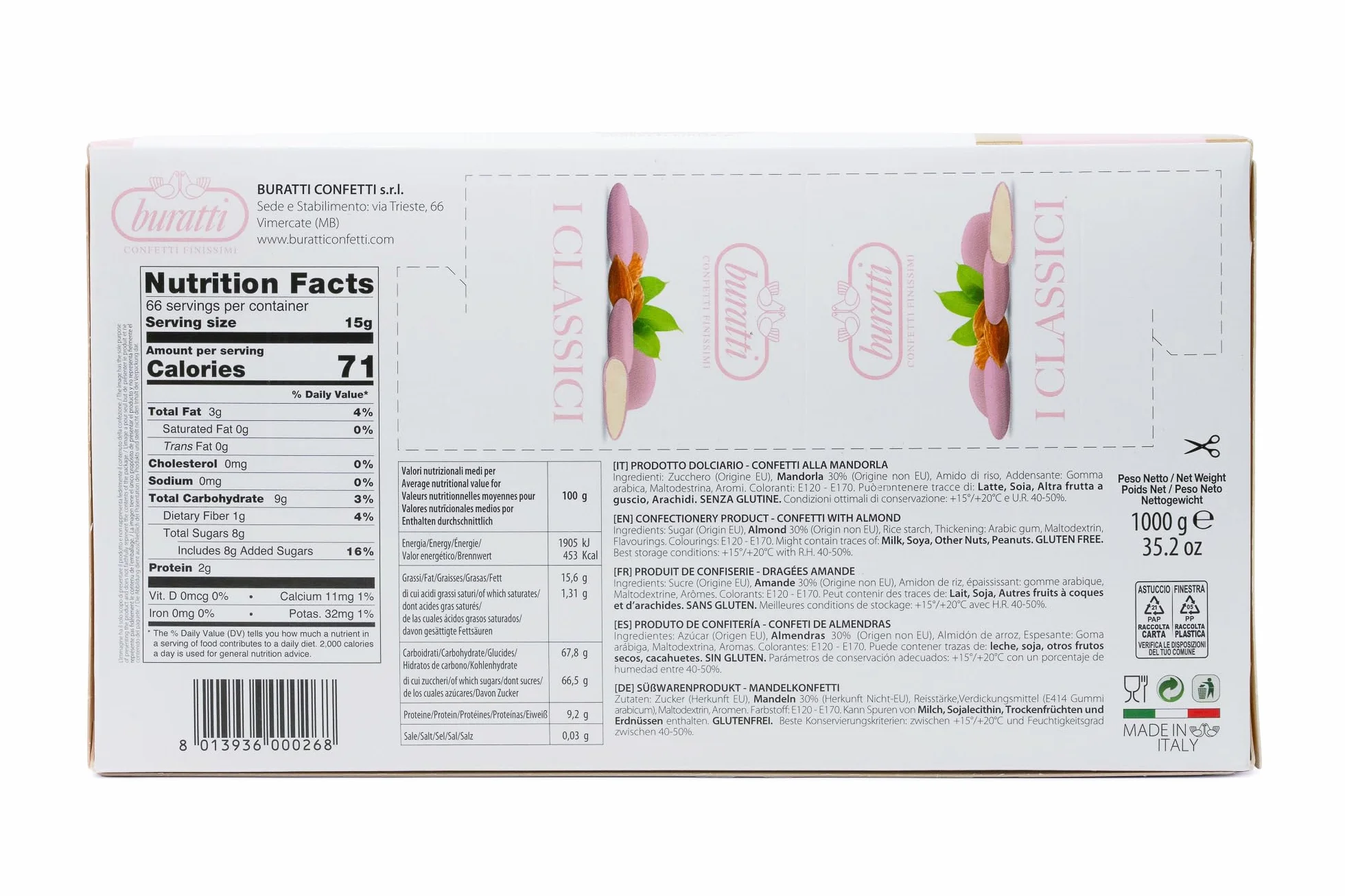 Buratti Confetti Dragées à l'amande Entière Rose 1 Kg