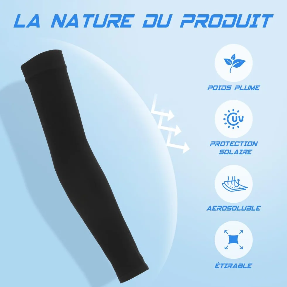 Manchette Bras Homme Femme Anti-UV Protection Manchon De Compression Bras Running Volley
