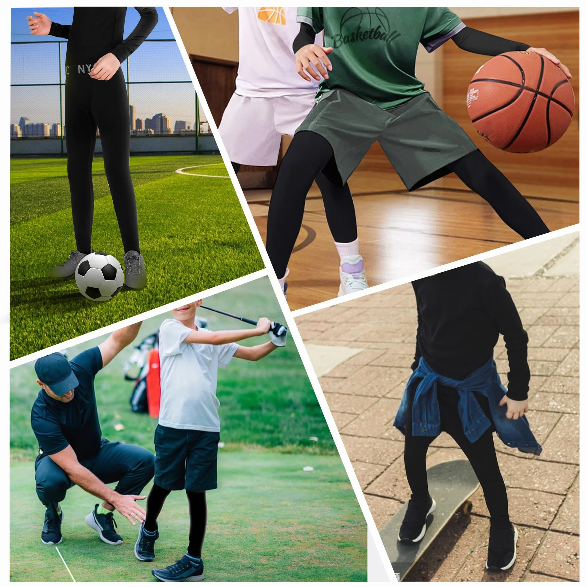Leggings de Compression Enfants Garçons Pantalon de Basket-Ball Sport Running Tights Athletic Baselayer Quick Dry 1/2 Pack