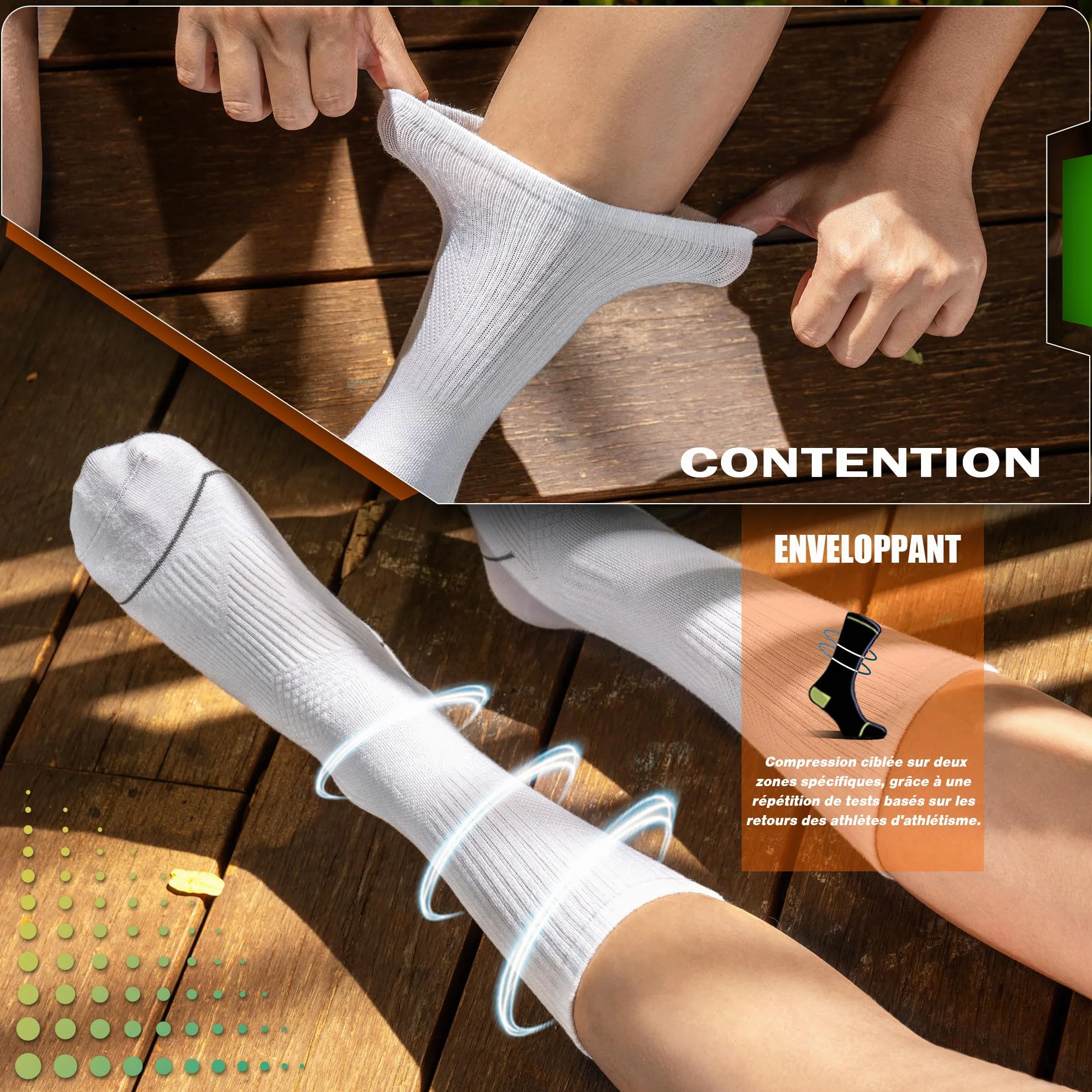 Bambou Chaussettes de Contention Hommes Femmes – Légères, Sans Couture, Anti-Odeur – Course, Randonnée, Vélo