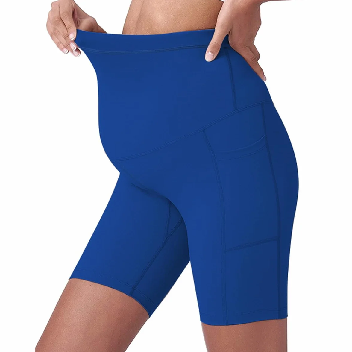 Short de Yoga Maternité Noir Taille Haute Poches Téléphone Sans Couture S-XL