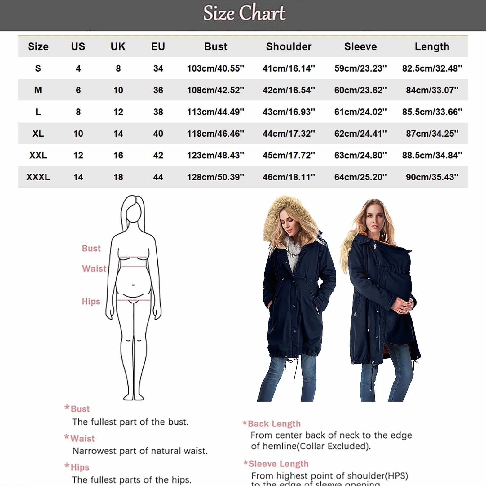 Manteau de maternité 3 en 1 imperméable longue femme capuche coupe-vent hiver