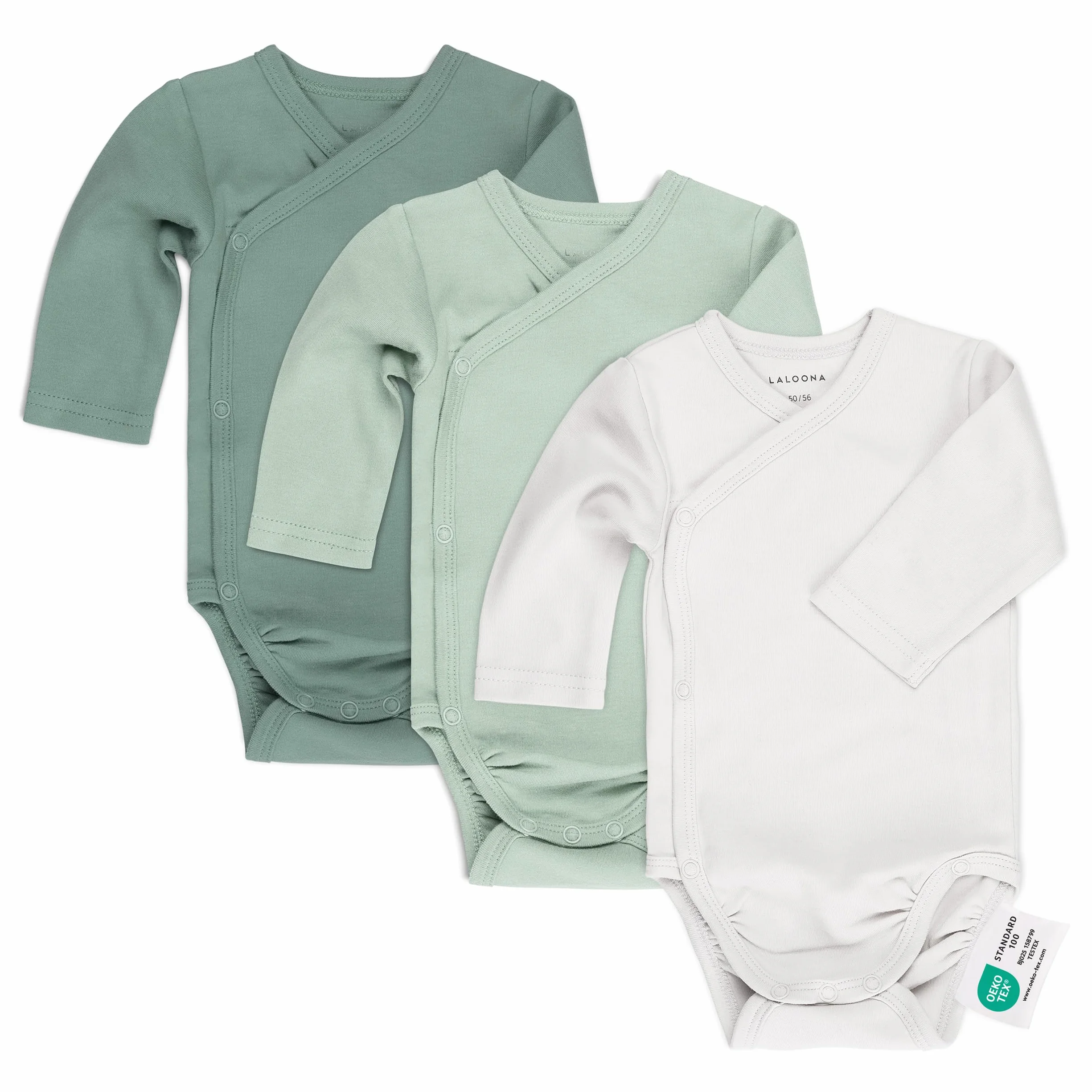 LaLoona Body Manche Longue Bebe Croisé Lot de 3 Bodies Coton Oeko-Tex