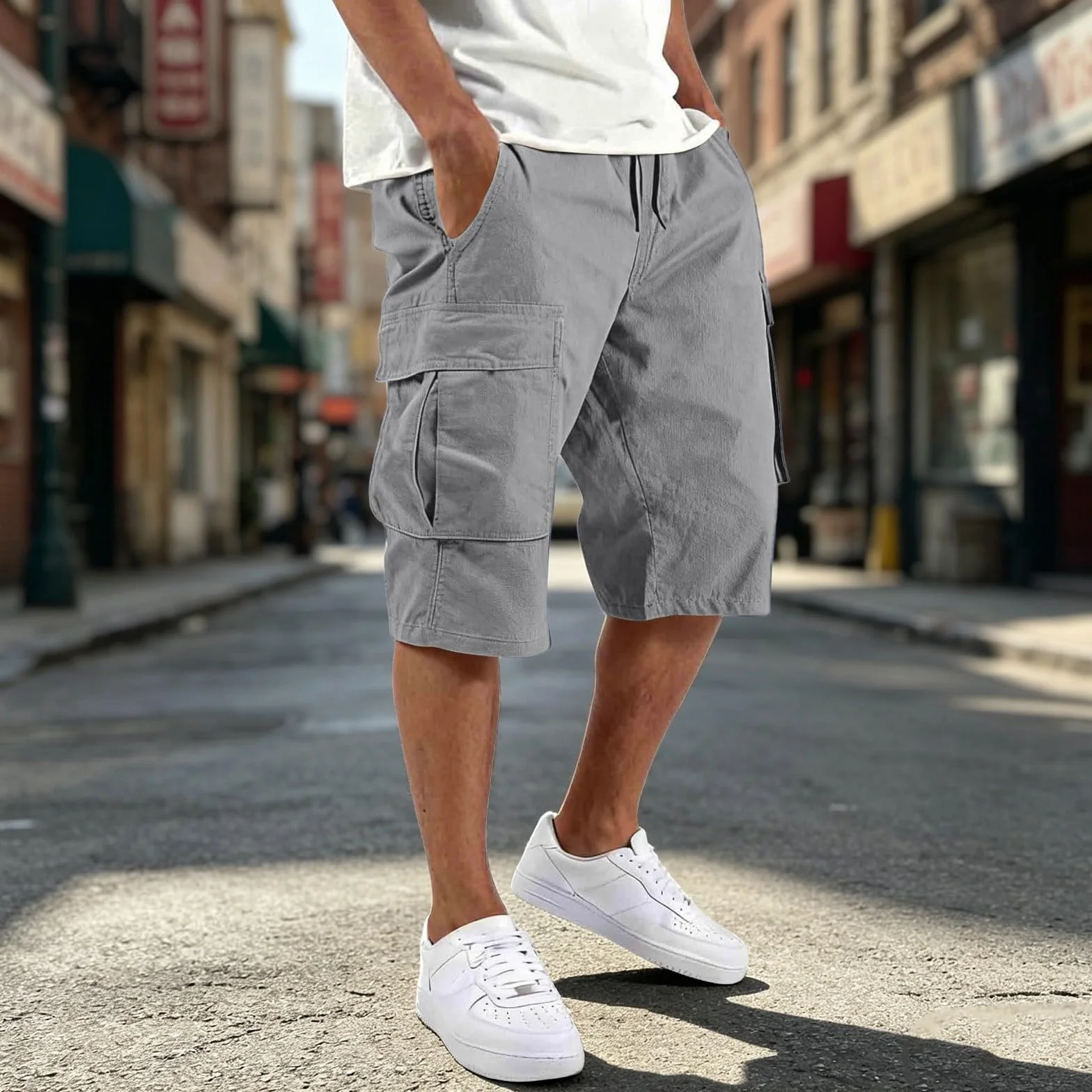 Bermudas Cargo Homme Élastique Militaire Pantacourt Été Léger Court Randonnée Multi-Poches