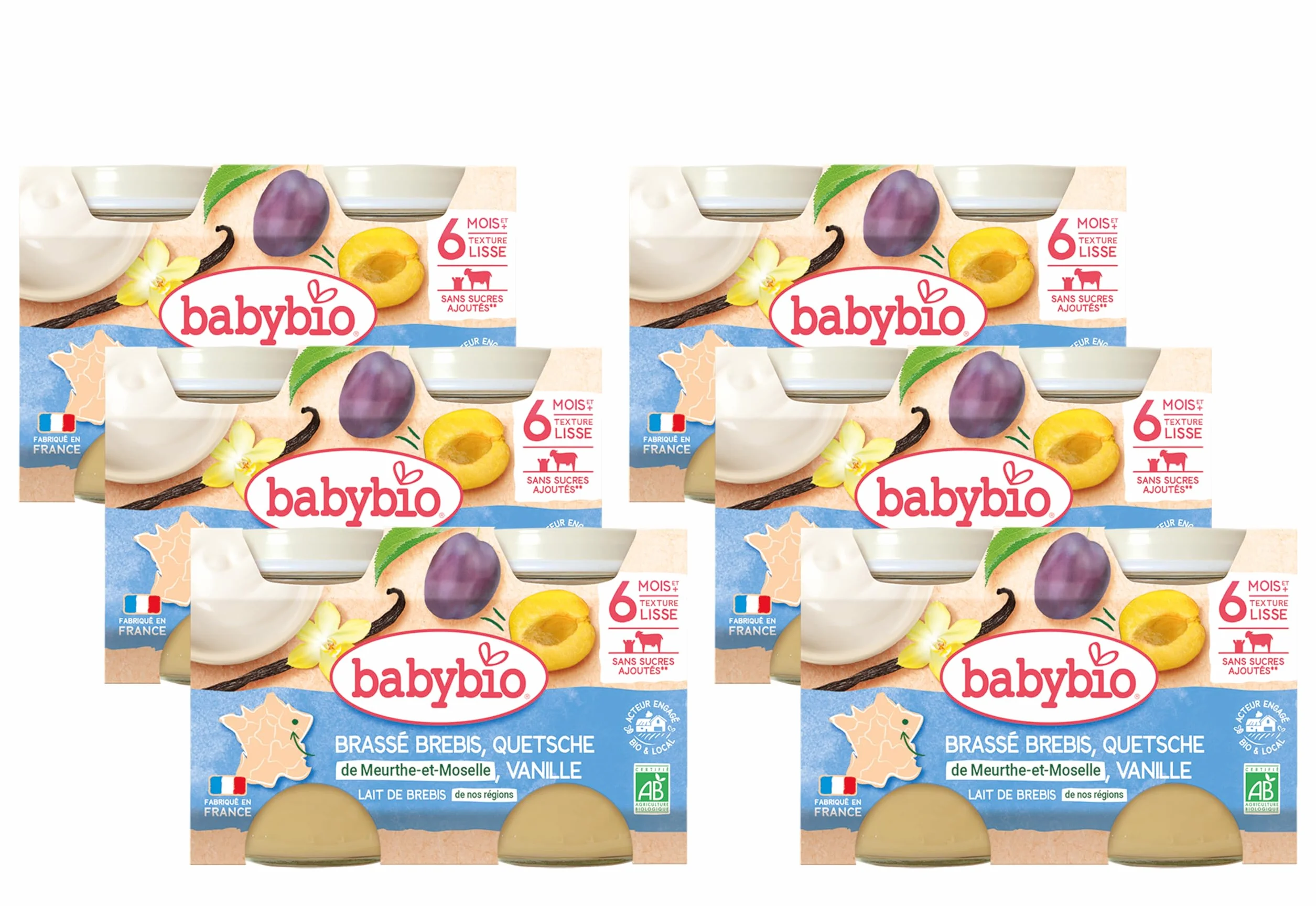 BABYBIO - Petits Pots Brassé Brebis Quetsche Vanille - 2x130g - 6+ Mois - Lot de 6 - BIO