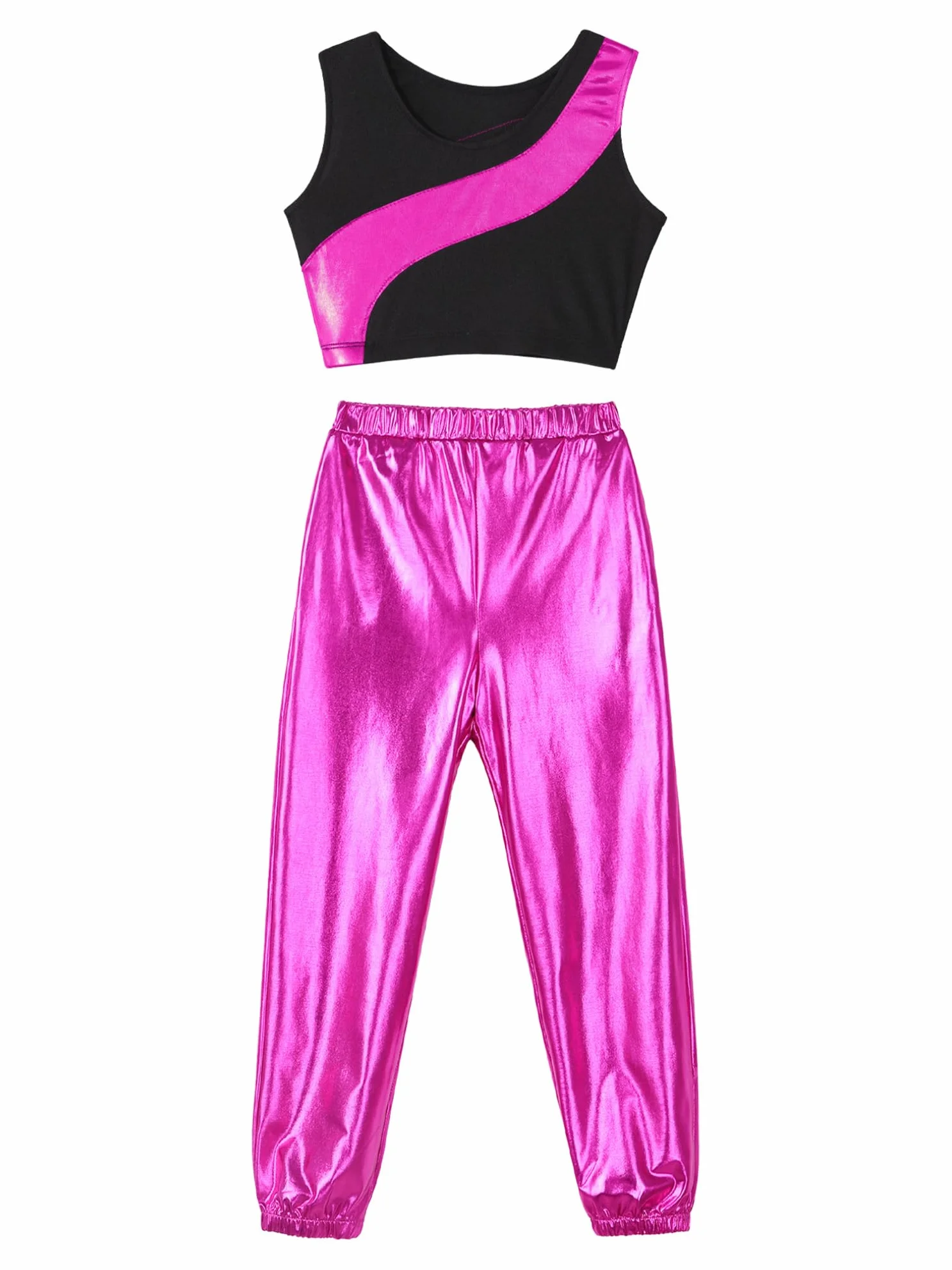 Renvena Tenues de Danse Deux Pièces pour Jeunes Filles Gymnastes Danseuses Ballet Haut Court Ondulé Leggings Vêtements Sport