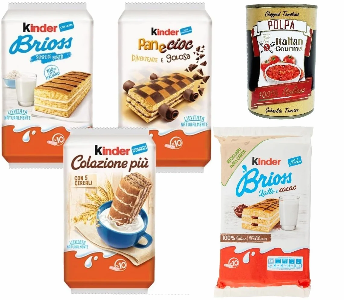 Italian Gourmet Assortiment Gâteaux Kinder Petit-Déjeuner – Brioss, Panecioc & Colazione Più – Snacks Moelleux au Lait, Cacao et Céréales – Lot Familial Petit Déjeuner + Italian Gourmet Polpa
