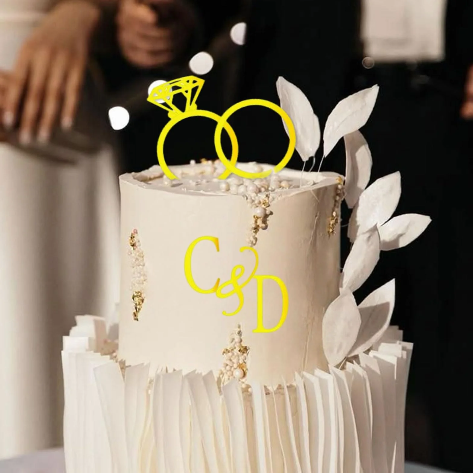 Figurine de gâteau de mariage avec anneau en diamant - 26 lettres personnalisables Panneau des initiales du couple pour mariage anniversaire fiançailles demande décoration de gâteau de