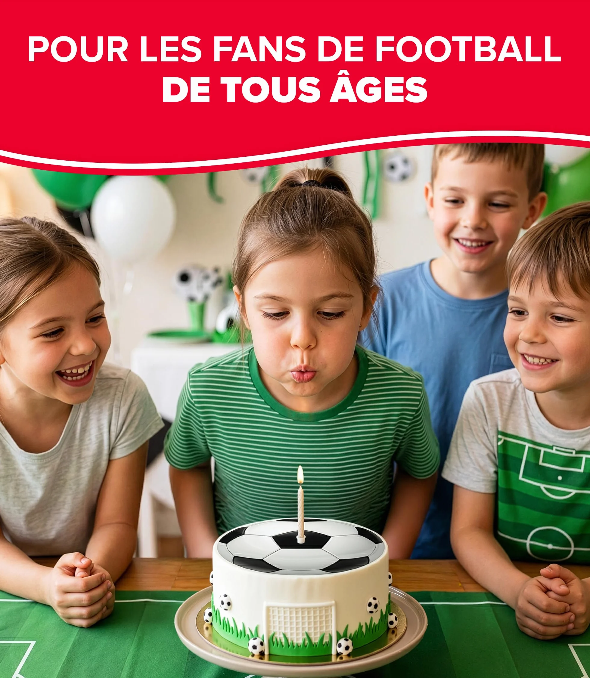 dekora - Décoration pour Gâteau d'Anniversaire d'Enfants - Disque Comestible Sans Sucre Ballon de Football | Diamètre 15,5 cm