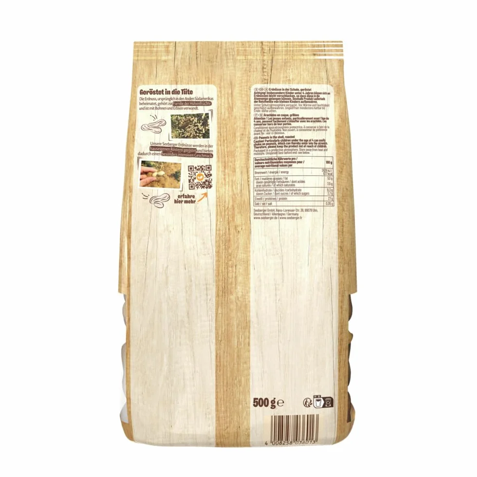 Seeberger Arachides Jumbo géantes : Arachides en coque de grande taille - délicatement grillées - goût intense (1 x 500 g)