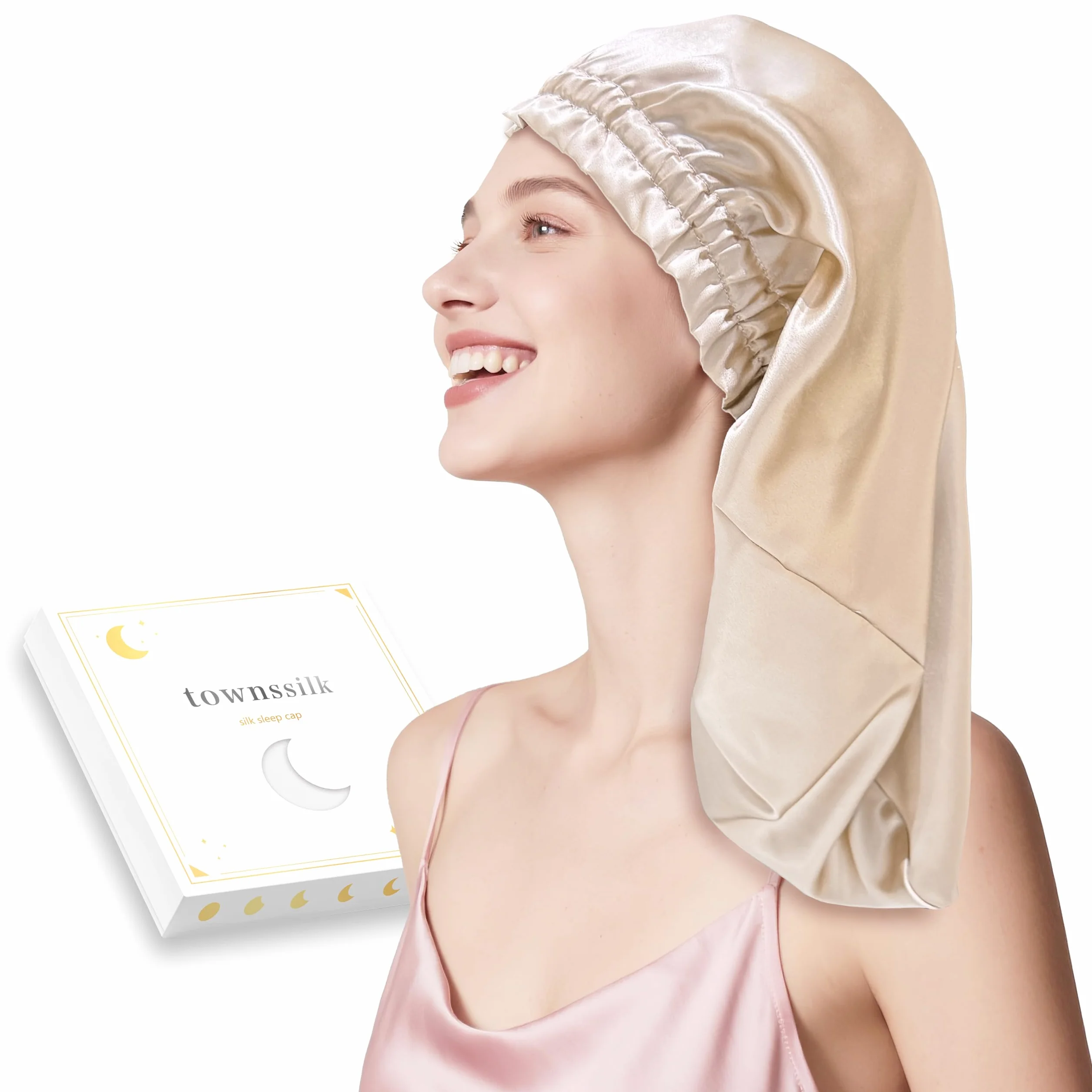 Bonnet de nuit en soie 100% mûrier 22 momme pour femme, Taupe 58cm