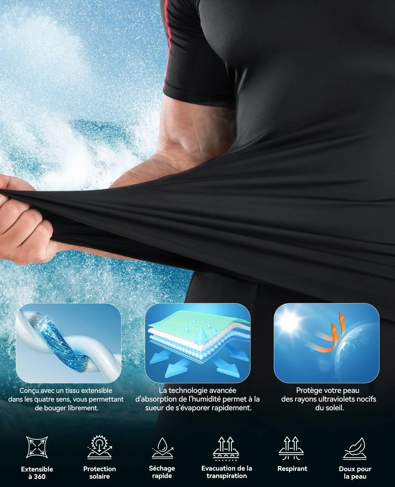 Niksa Tee Shirt Compression Homme Maillot Running Manches Courtes 2 Pièces