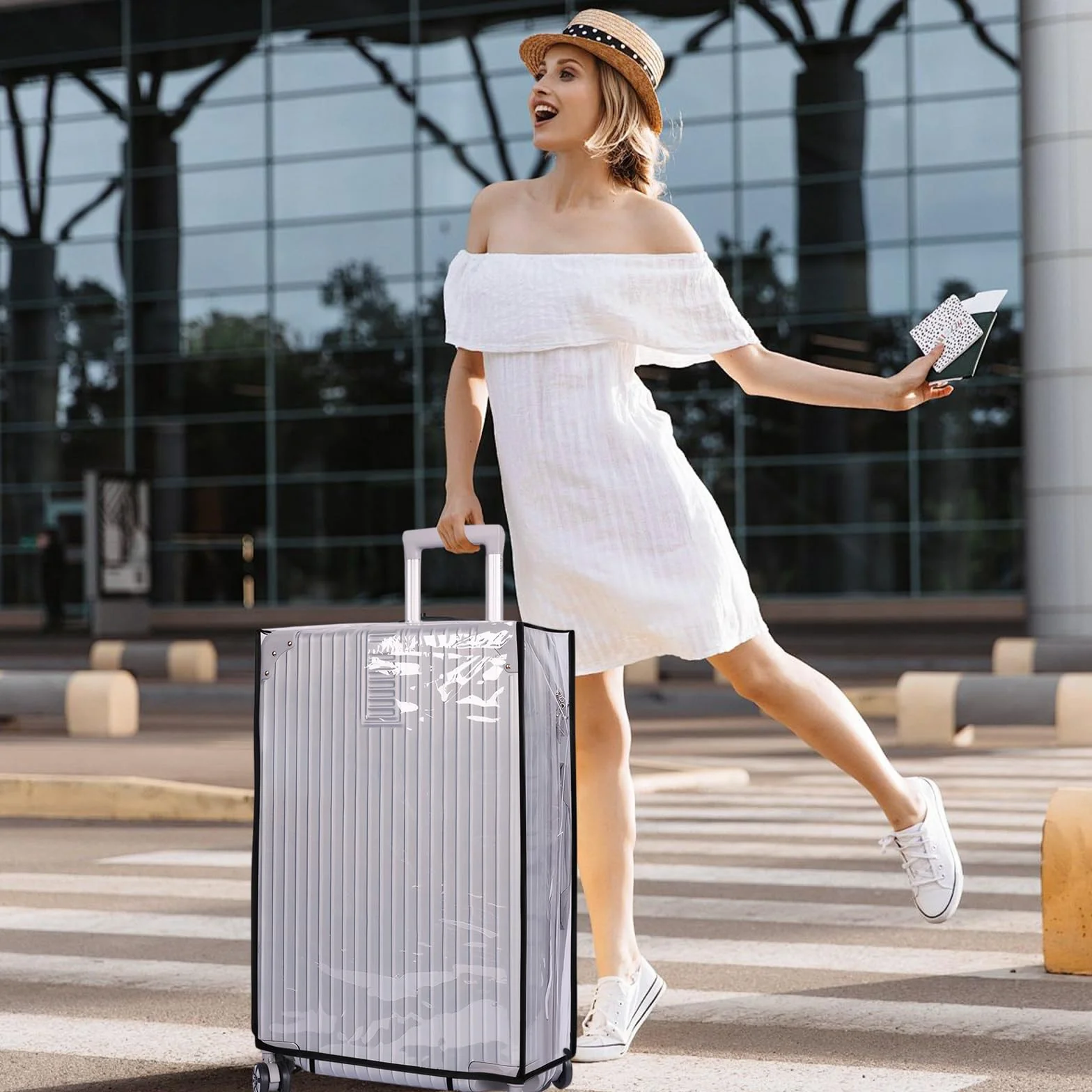 Housse de Protection Valise PVC Transparent Imperméable avec Étiquette Bagage Réutilisable pour Voyages