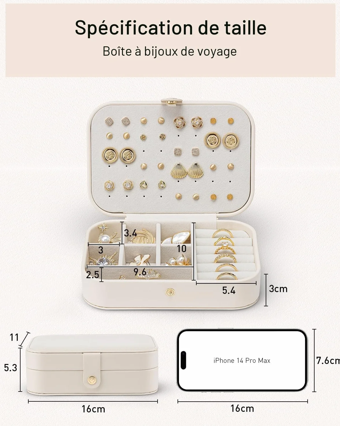 Vlando Boîte à bijoux de voyage, rangement pour bijoux, boucles d'oreilles, étui de voyage