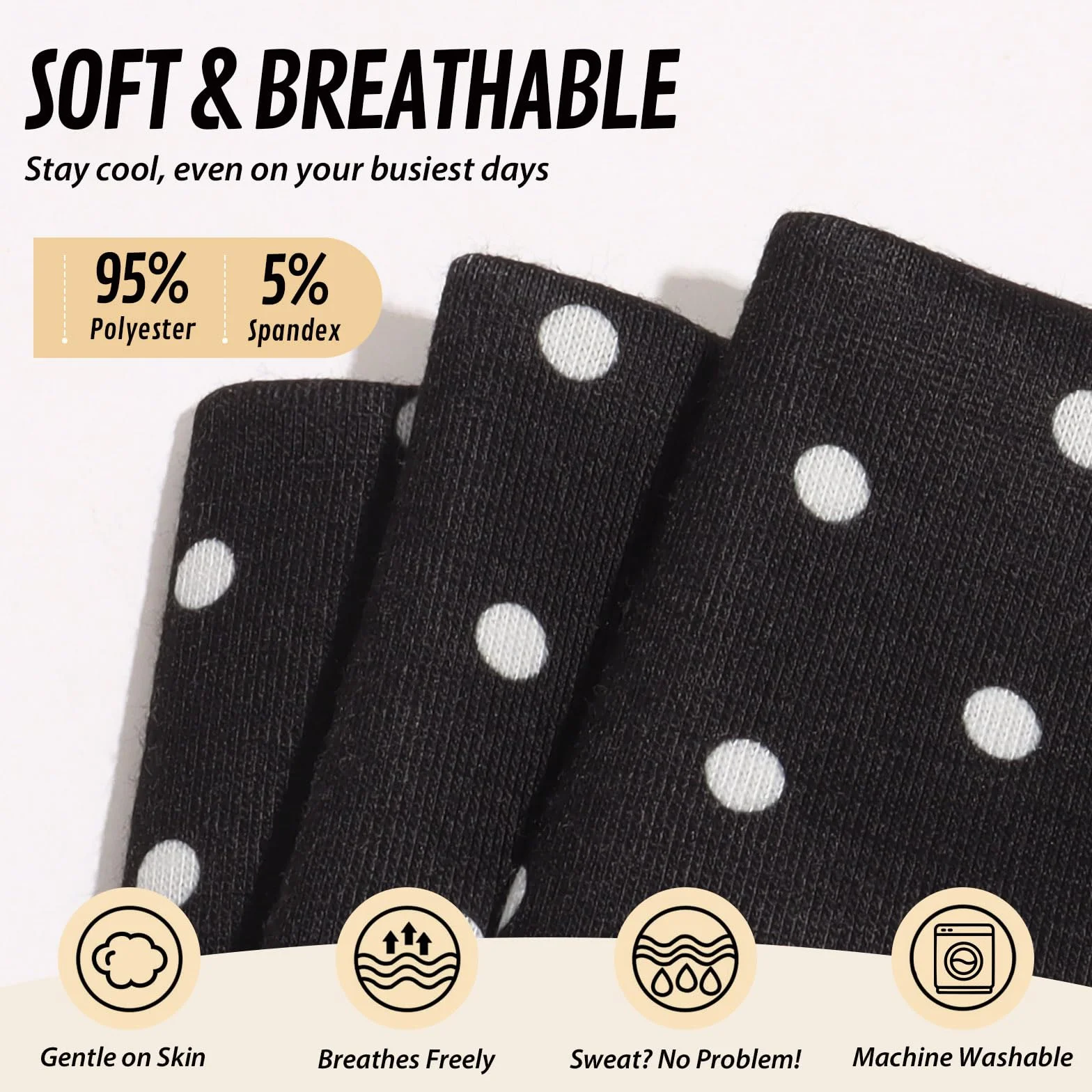 Bandeau Cheveux Sport 7cm Headband Élastique Antidérapant Yoga Running Fitness (Pois Noirs et Blancs)