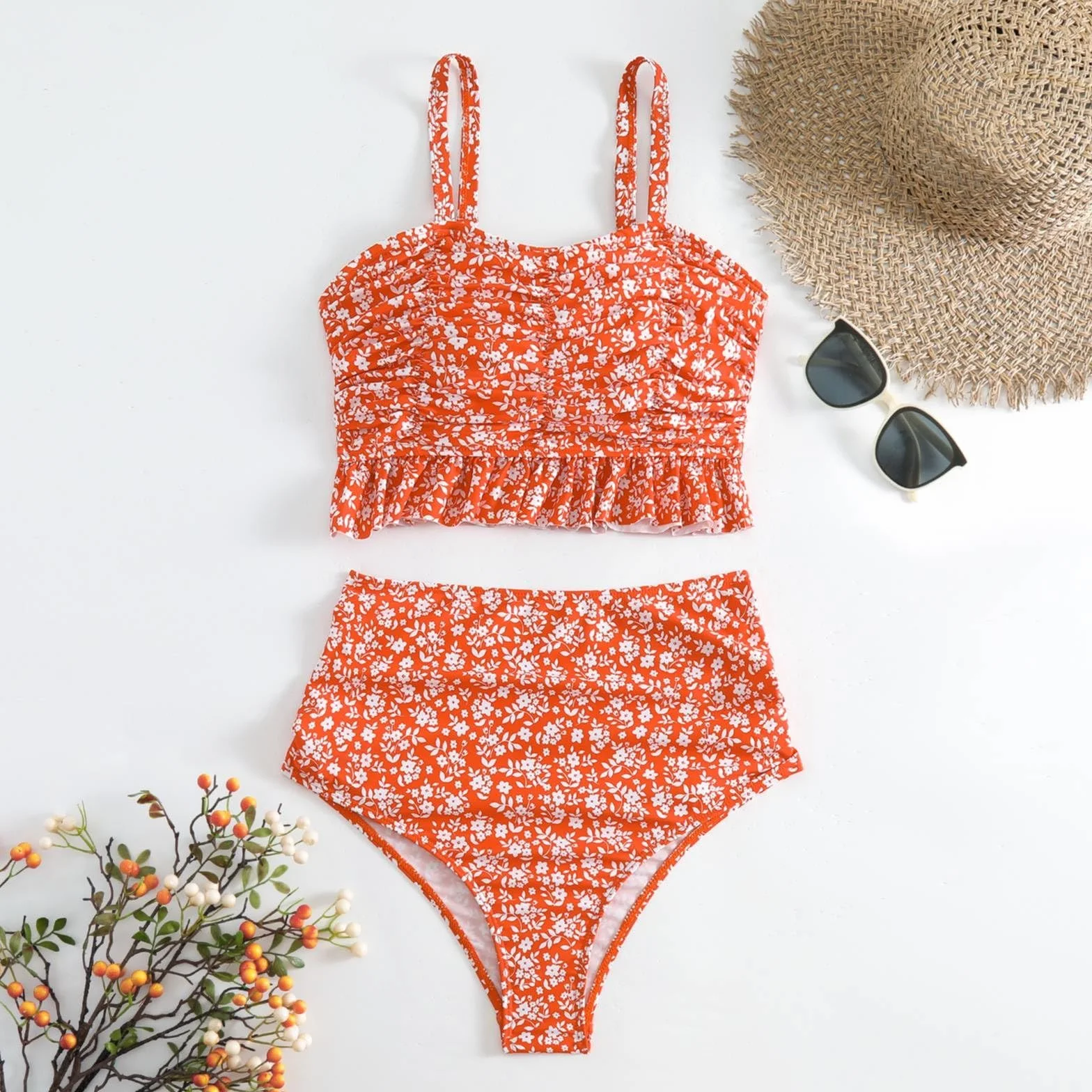 Maillot de bain maternité 2 pièces motif floral noir soutien-gorge réglable