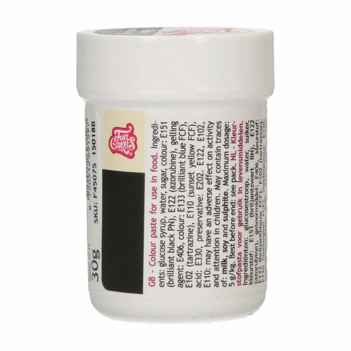 FunCakes Pâte Colorante Alimentaire Noir; Pâte colorante alimentaire concentrée pour pâte, crème, pâte à sucre, pâte d'amande, pâte, pâte à modeler et pâte à fleurs. Halal et casher. 30 grammes