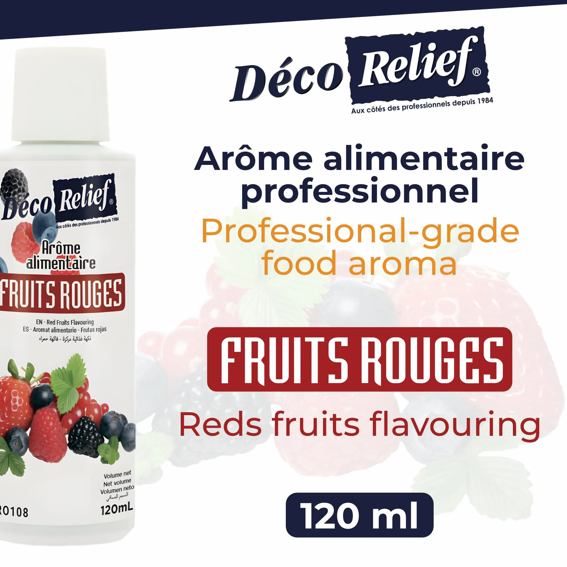 Déco Relief - Arôme Liquide Goût Fruits Rouges 120 ml - Arôme Alimentaire Pâtisserie & Yaourtière - Pour Gâteaux, Pâtisseries, Yaourts - Arôme Concentré - ARO108