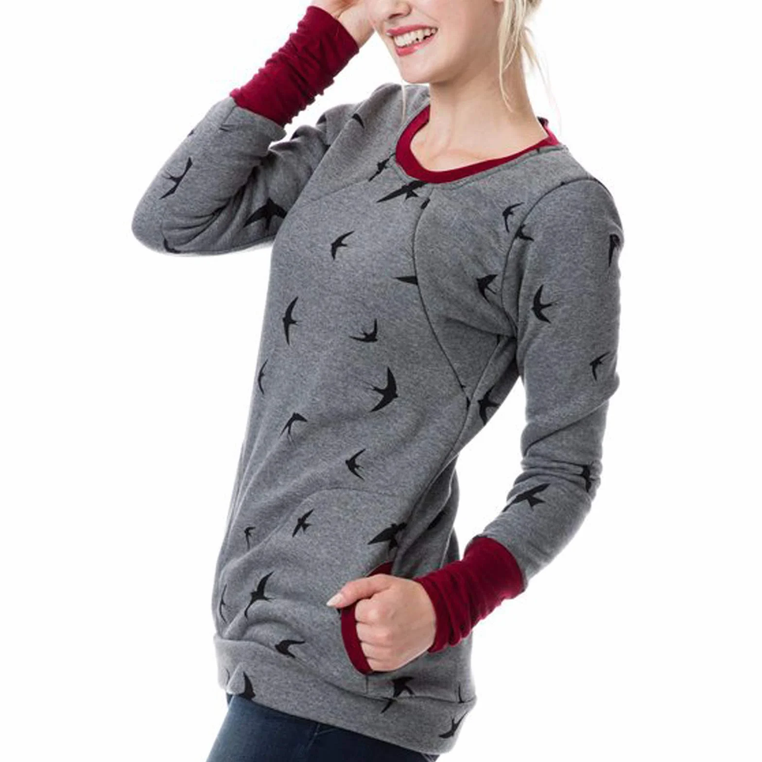 Hoodie de Maternité Sweat à Capuche Zippé pour Femmes Enceintes Veste Grossesse Casual avec Poches